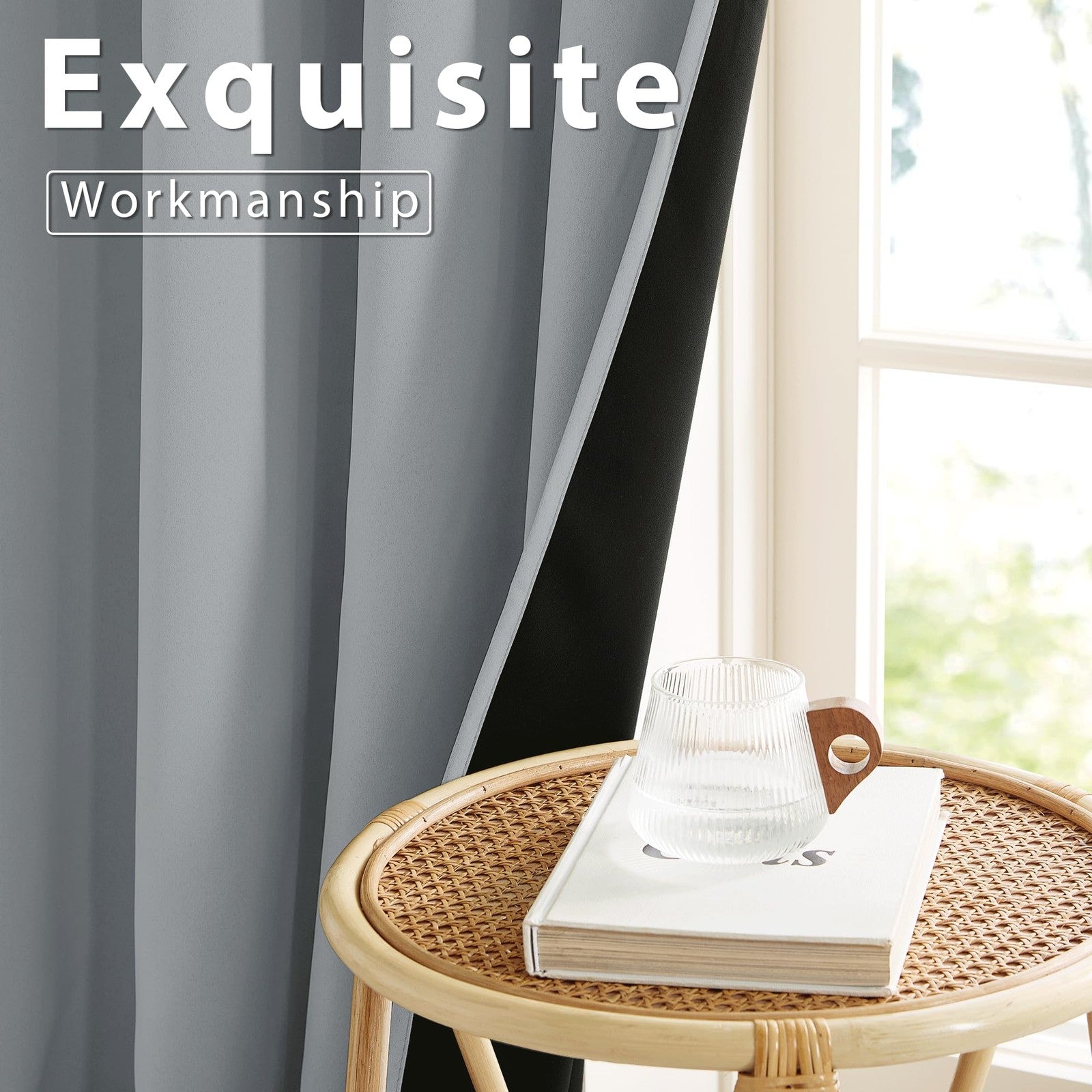 NICETOWN grey blackout curtains, 52x84 inches, two thermal room darkening panels, insulated for light blocking and privacy.