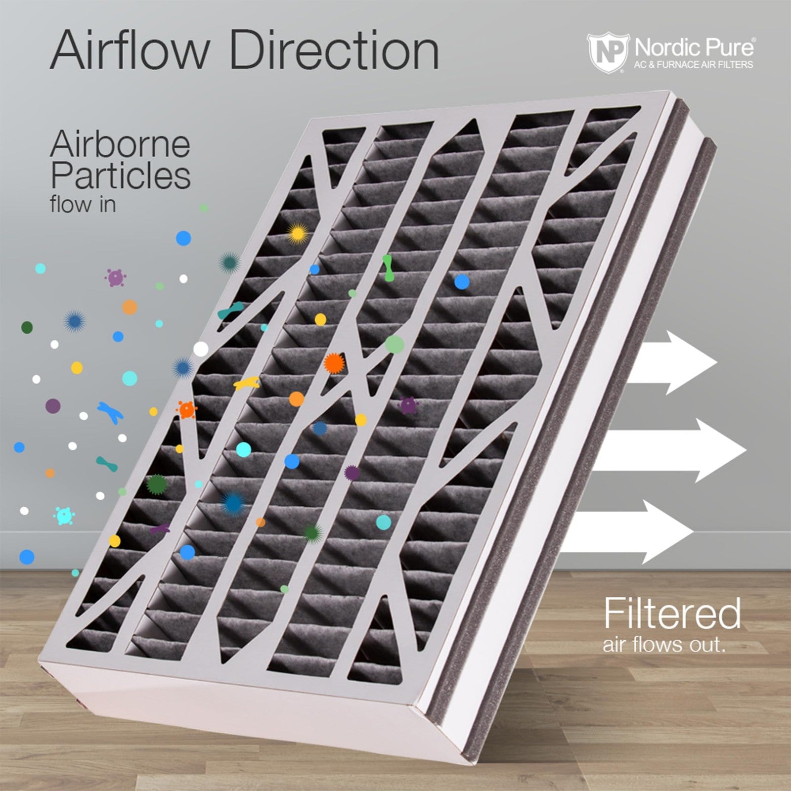 Unbranded Nordic Pure MERV 14 Plus carbon air filter with 16x25x3 inch size and actual measurements 15 13/16 x 24 5/16 x 3 inches