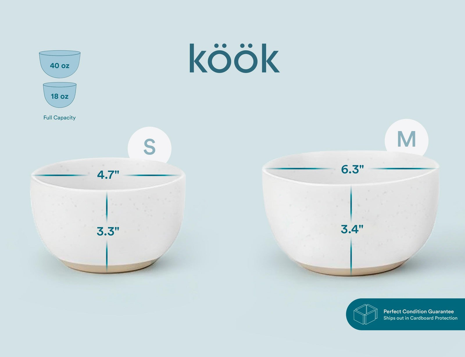 Set of KooK ceramic nesting mixing bowls in various sizes, stoneware kitchen bowls for prep and cooking.