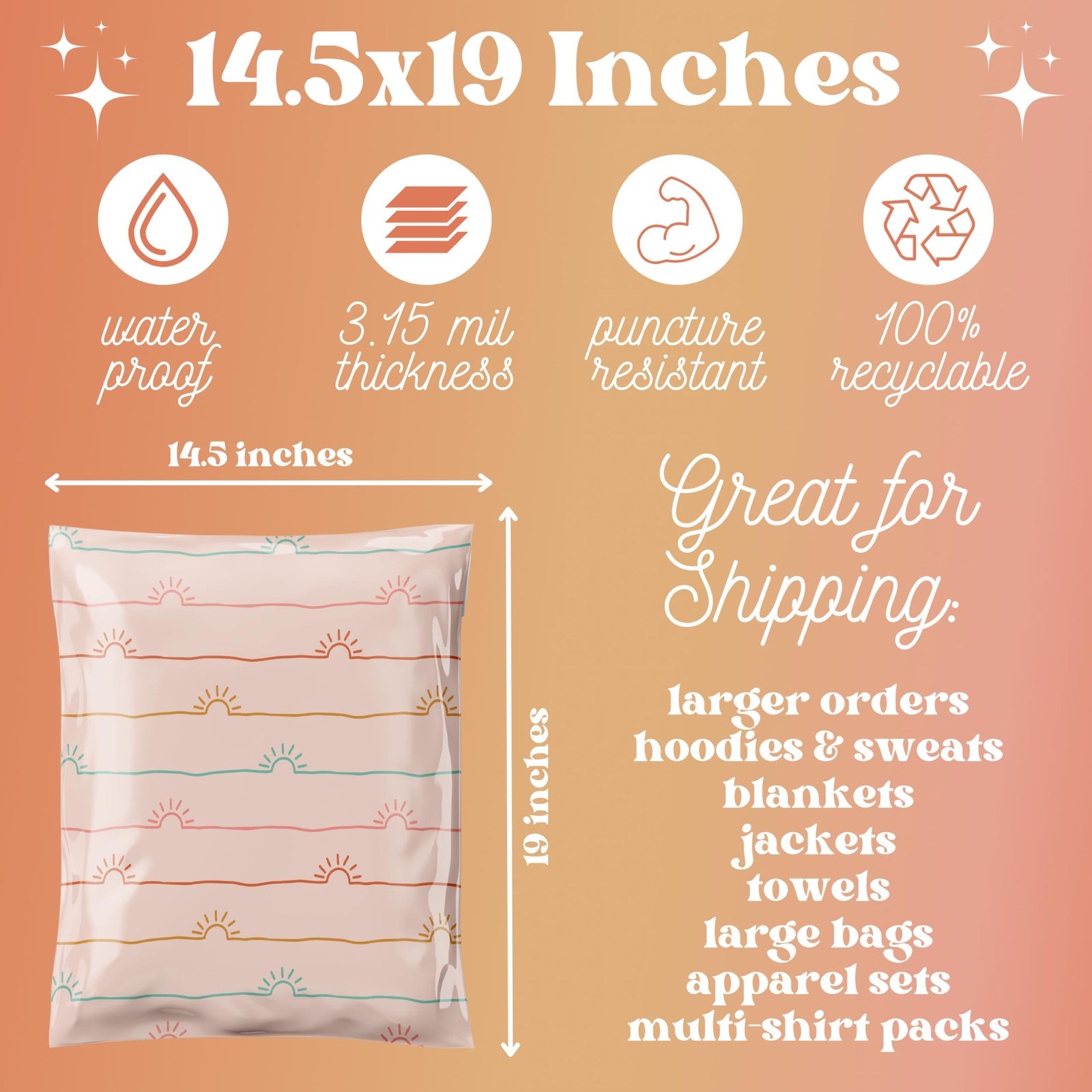 Pack of 100 Graceful Mailers waterproof and tear-resistant poly mailers measuring 14.5x19 inches, suitable for secure shipping.
