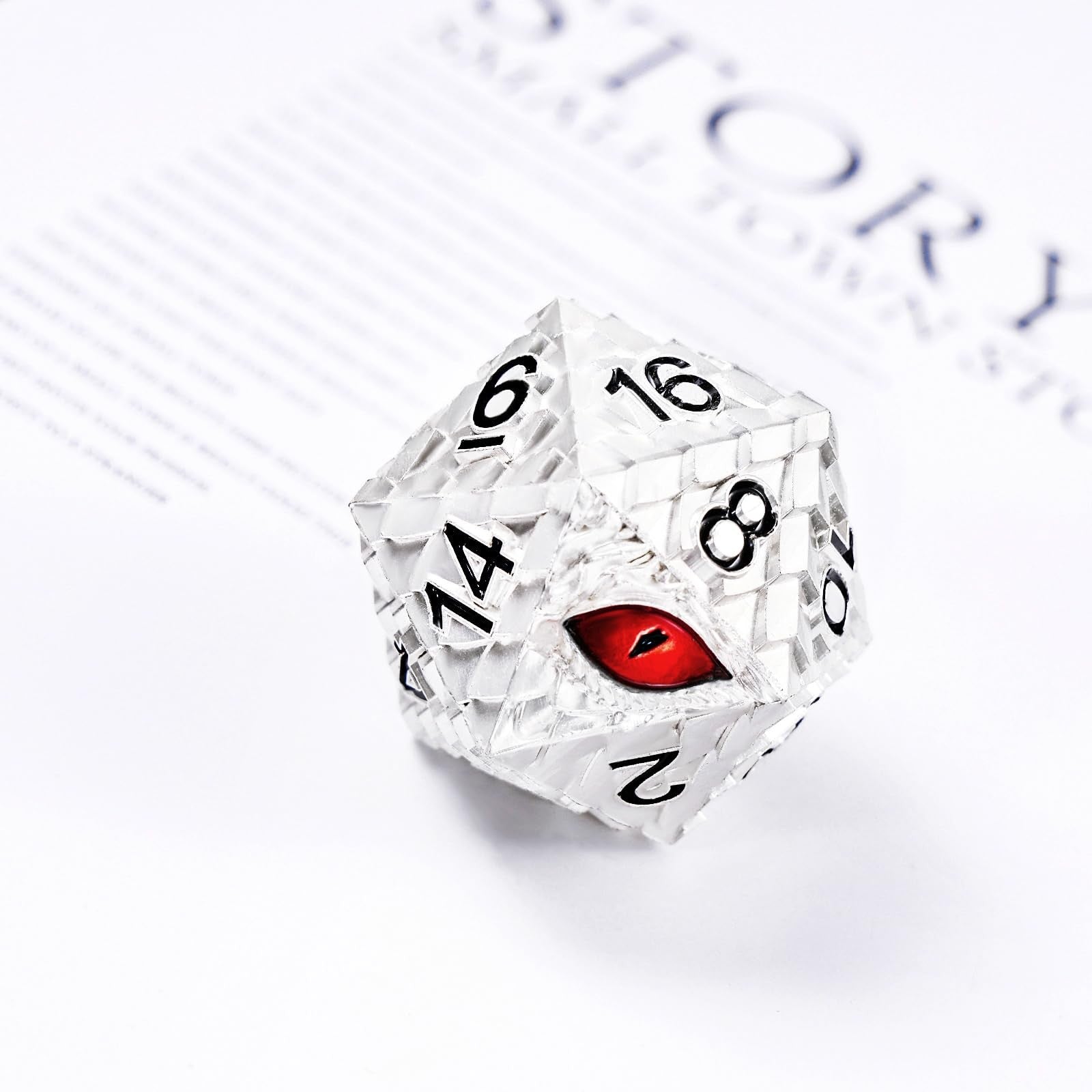Metal D20 DND dice with dragon scale design, Handan brand, 20-sided polyhedral metallic gaming die for tabletop role-playing games