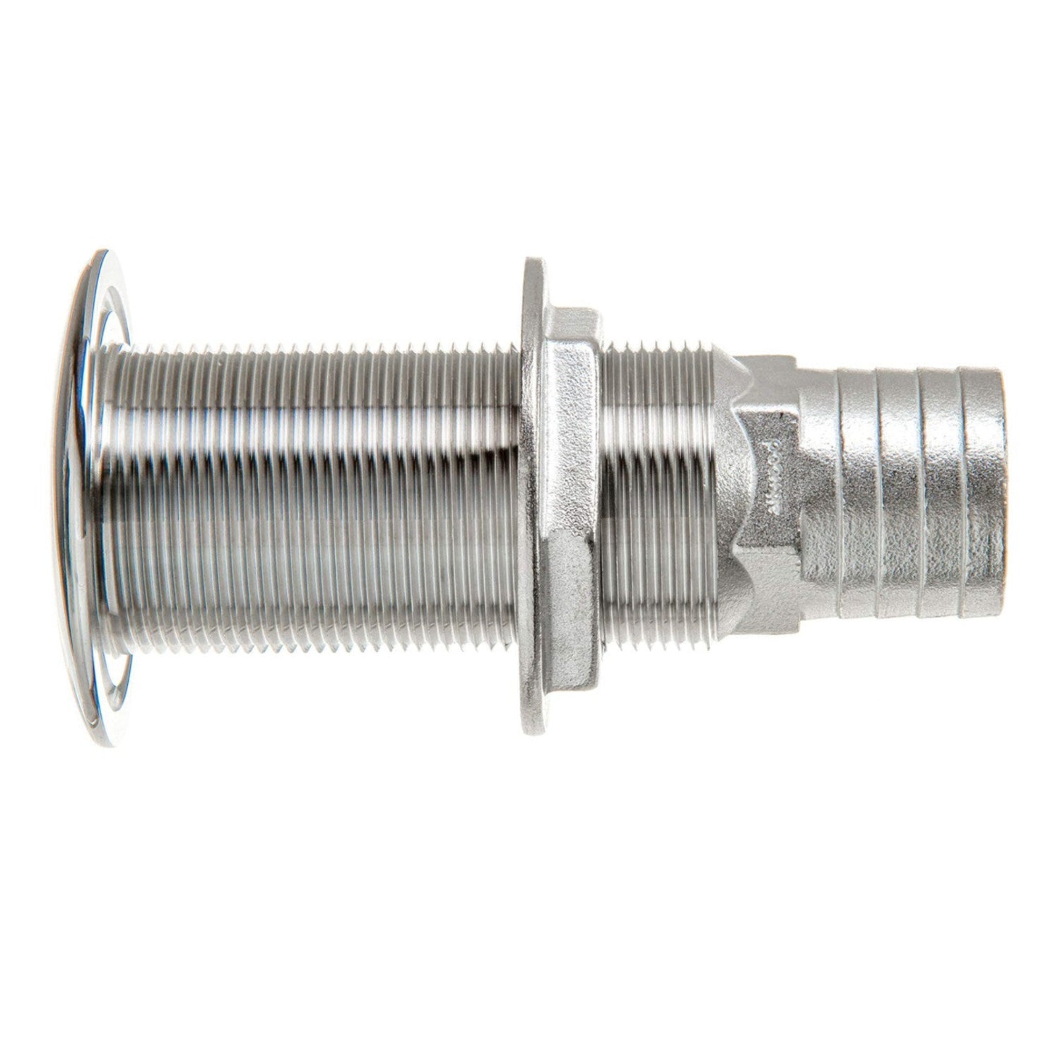 Attwood 66553-3 stainless steel boat self-bailing cockpit scupper with 1 ½-inch barb for efficient water drainage.