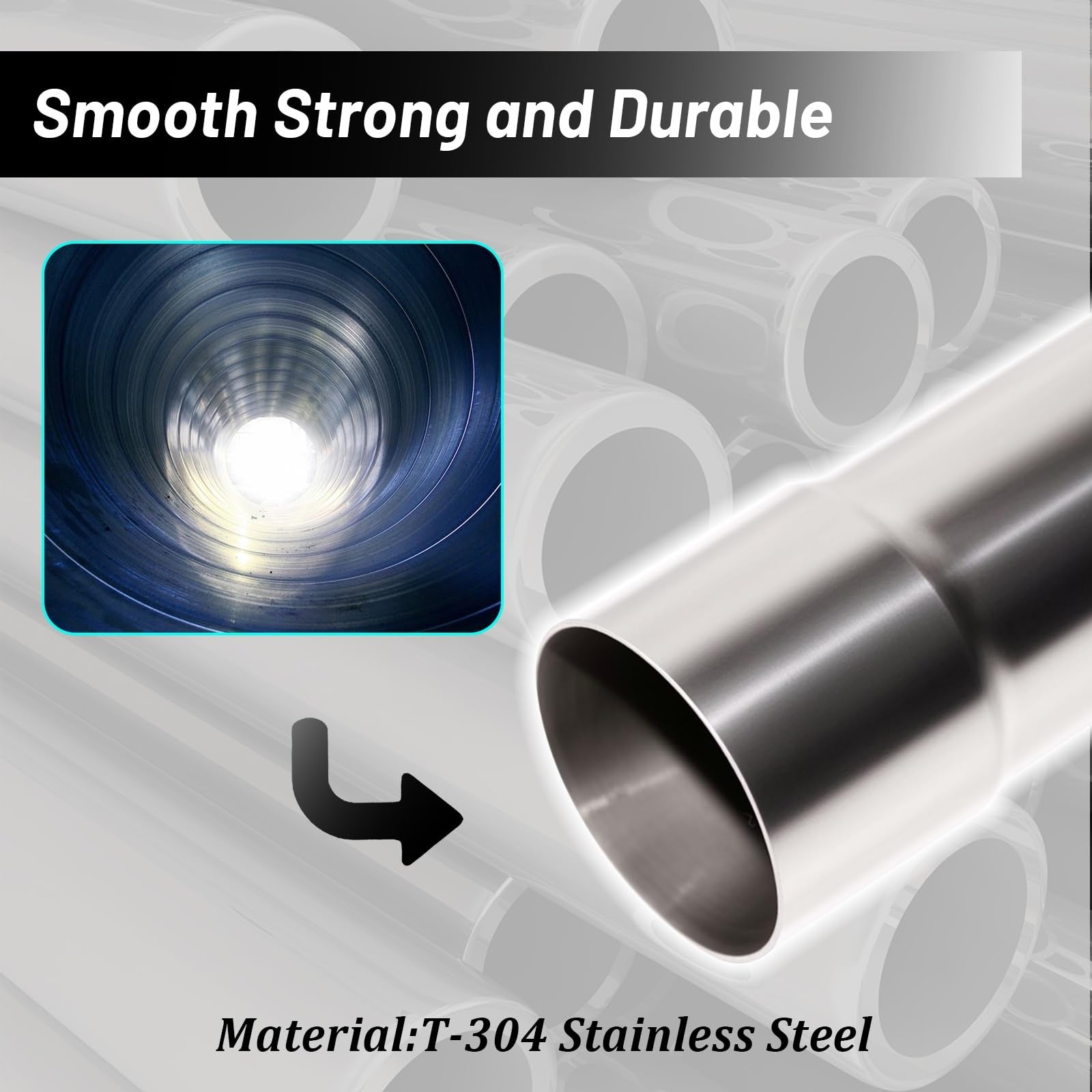 HiBuyer 5 inch stainless steel T304 exhaust tubing, 30-inch length, straight pipe with 5" ID-to-OD for automotive exhaust systems.