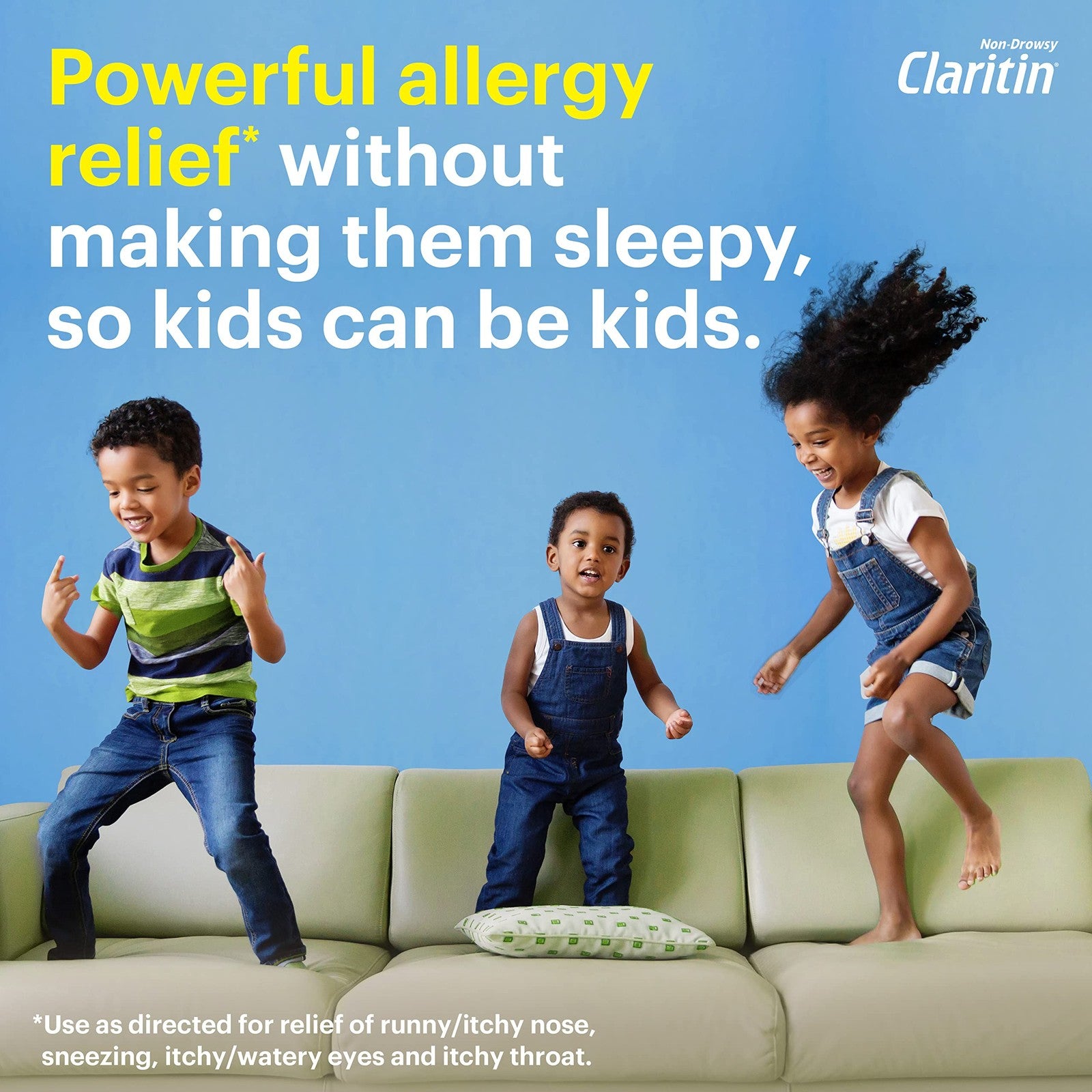 Children's Claritin chewables allergy medicine in grape flavor, 60 count, for 24-hour allergy relief in kids.