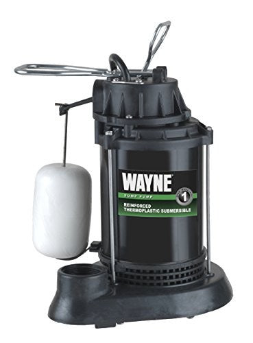 Wayne SPF33-1/3 HP steel thermoplastic submersible sump pump with durable design and 3750 GPH water flow.