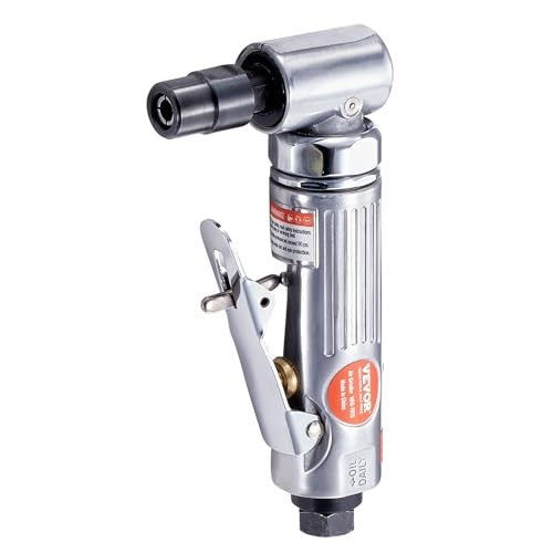 VEVOR 1/4-inch right angle air die grinder with lightweight design and ball bearing, showing the compact tool with attached air hose