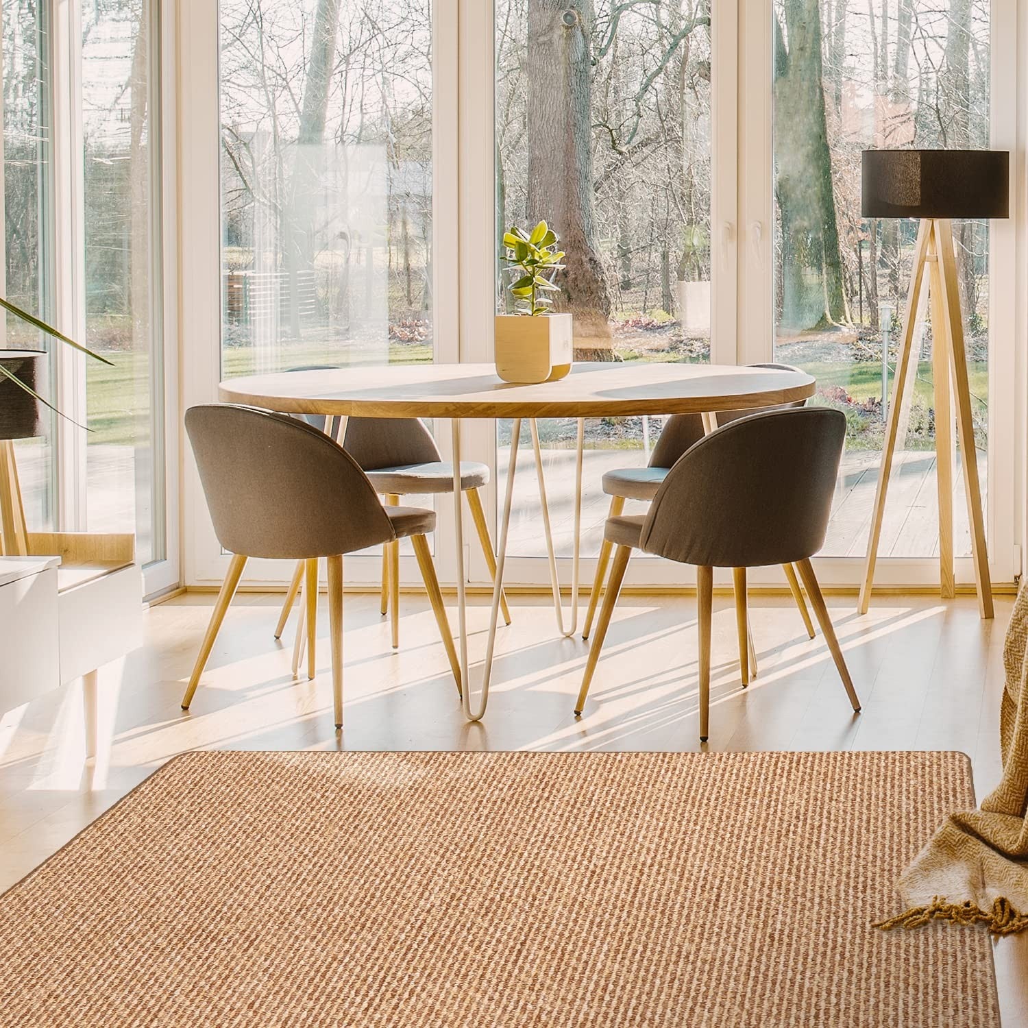 House, Home and More skid-resistant indoor carpet area rug with textured surface and neutral color, suitable for living rooms or bedrooms.
