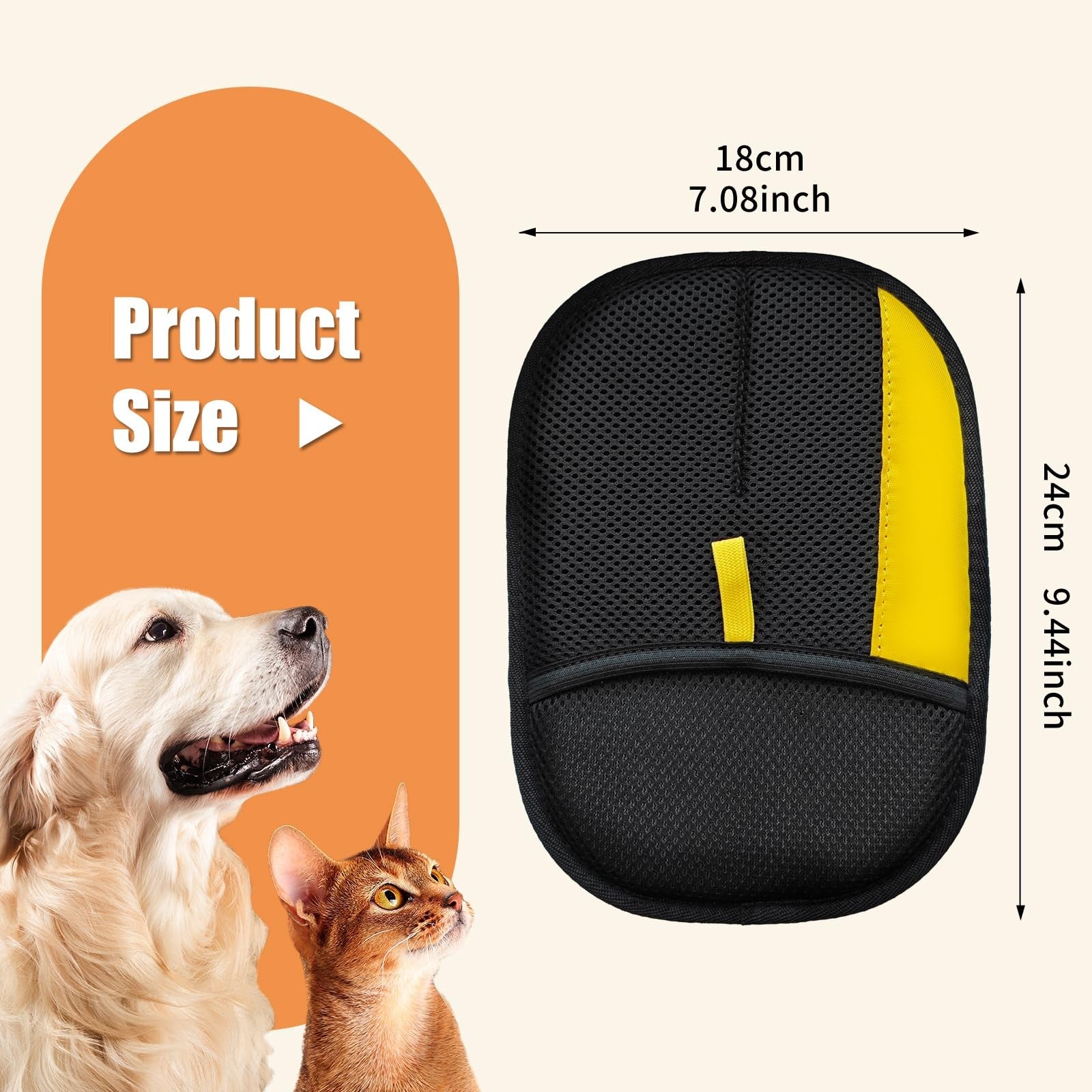TTIIHOT electrostatic gloves for pet hair removal, showing two upgraded gloves with textured surface for removing pet fur.