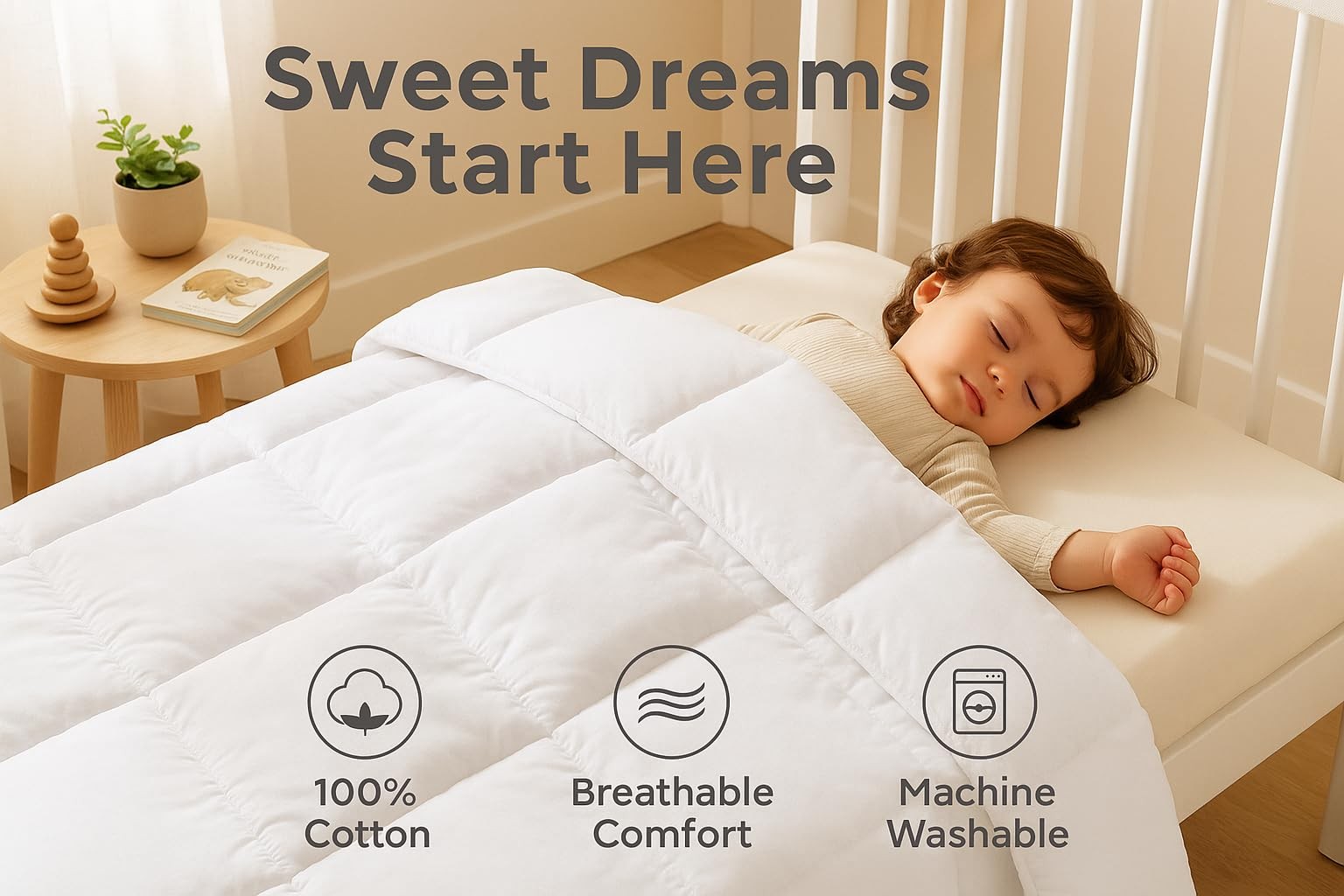 Circleshome warm crib comforter made of soft, breathable 100% cotton with a cozy, lightweight design for baby’s comfort.