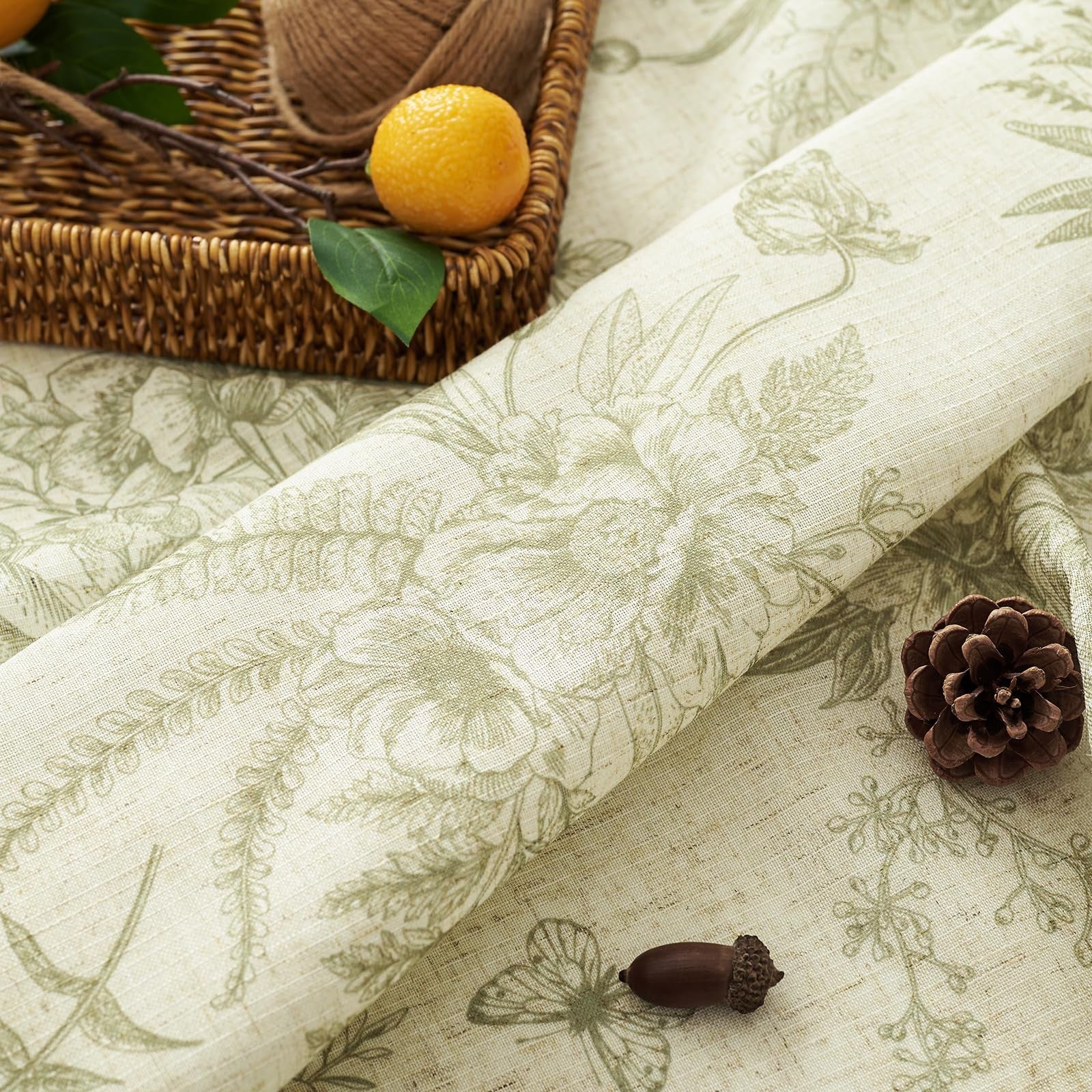 jinchan linen floral curtains in sage green with farmhous style, 84-inch length, ideal for living room decor