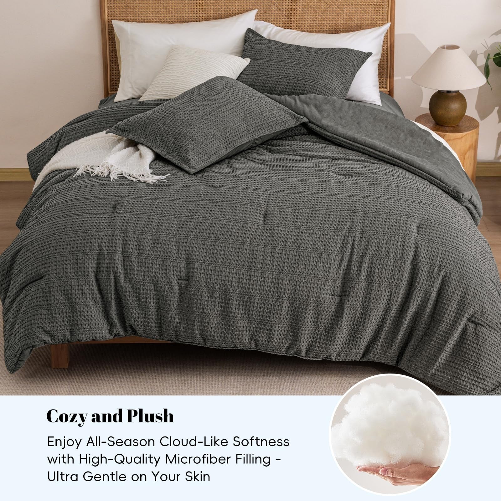 PHF twin size waffle comforter set with soft, breathable waffle weave fabric for cozy, comfortable sleep.