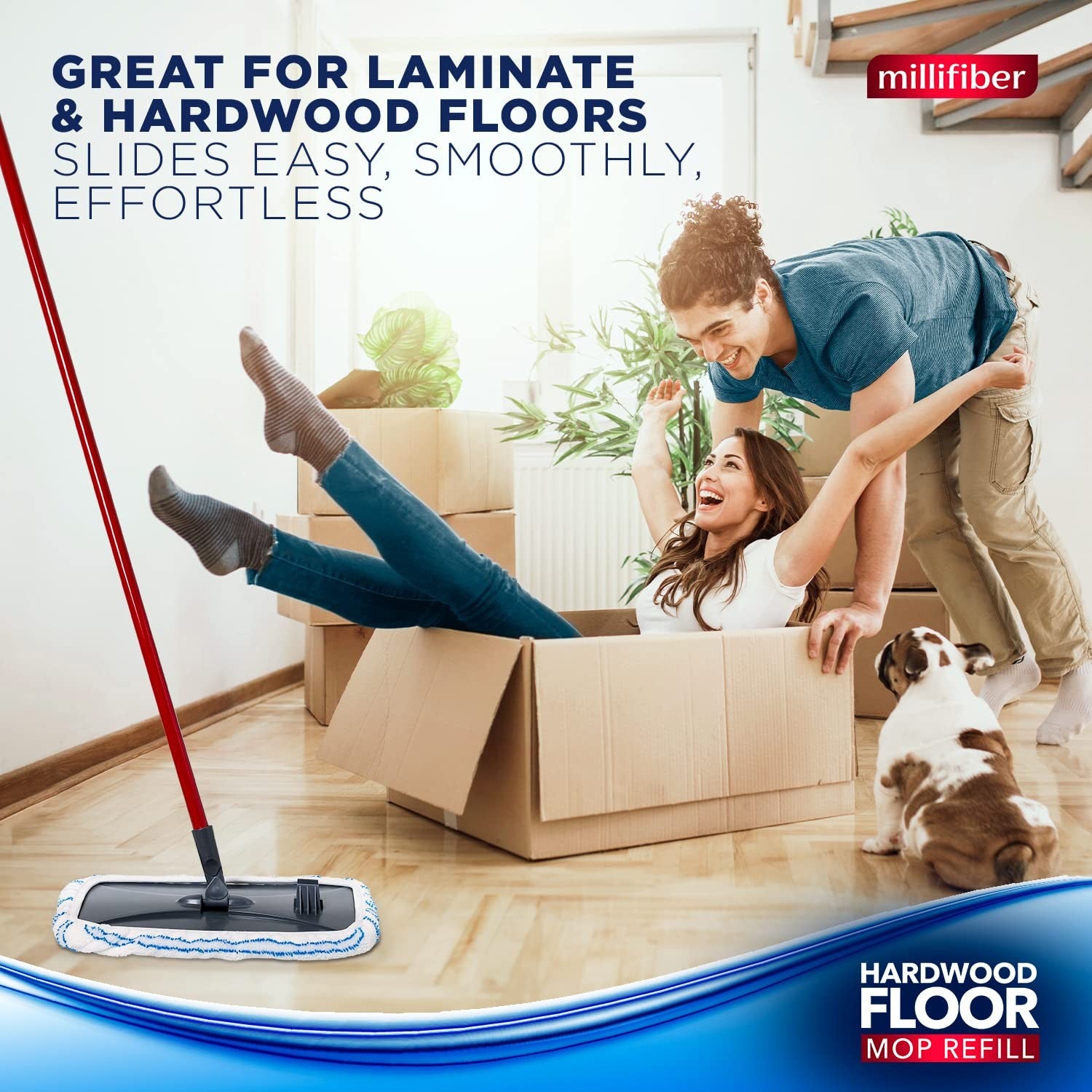 Three Millifiber microfiber mop refills, 15x8 inches, compatible with O-Cedar mops, shown laid flat with textured microfiber surface.