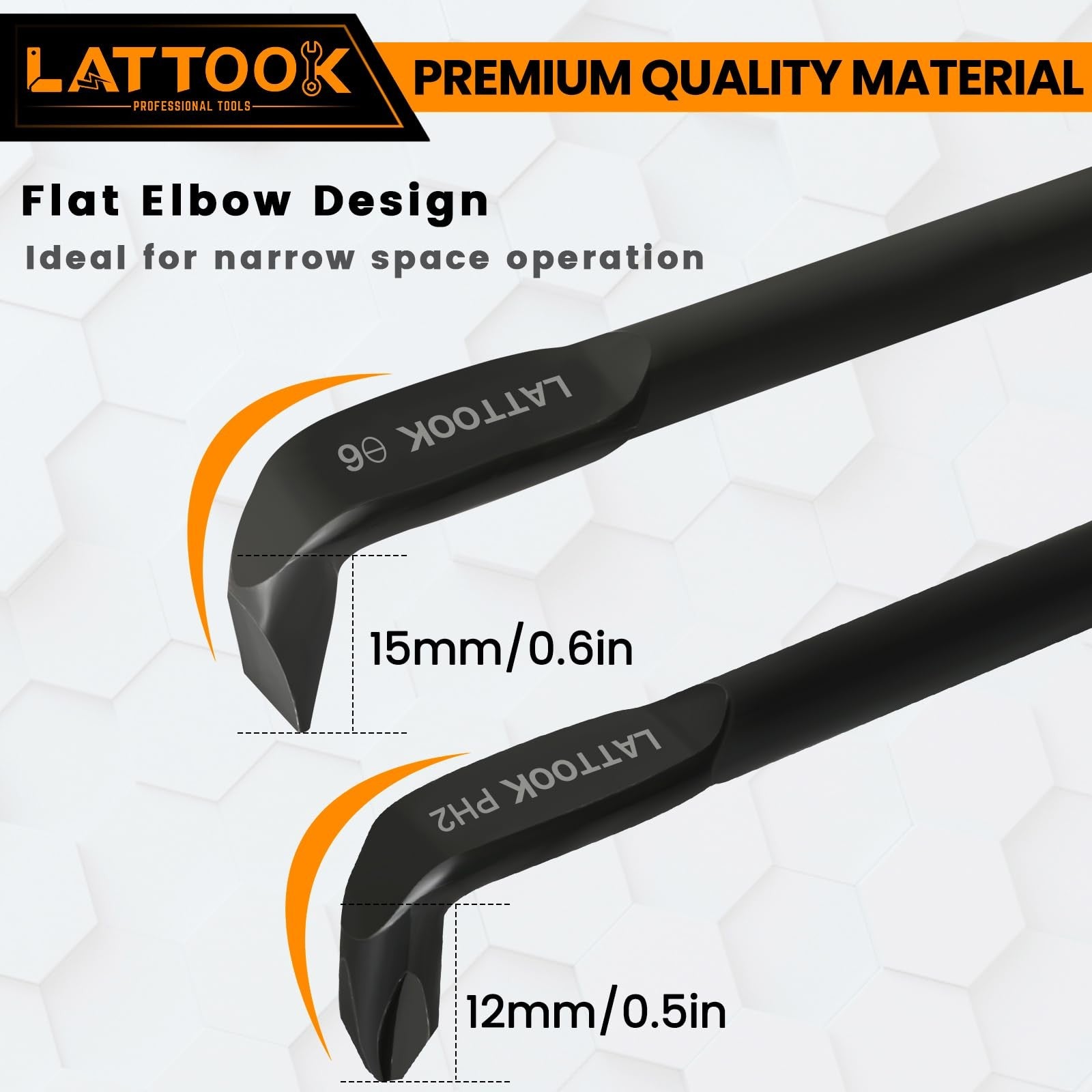 LATTOOK 5-piece right angle offset screwdriver set with 90-degree Z-type and L-type screwdrivers on a workbench.