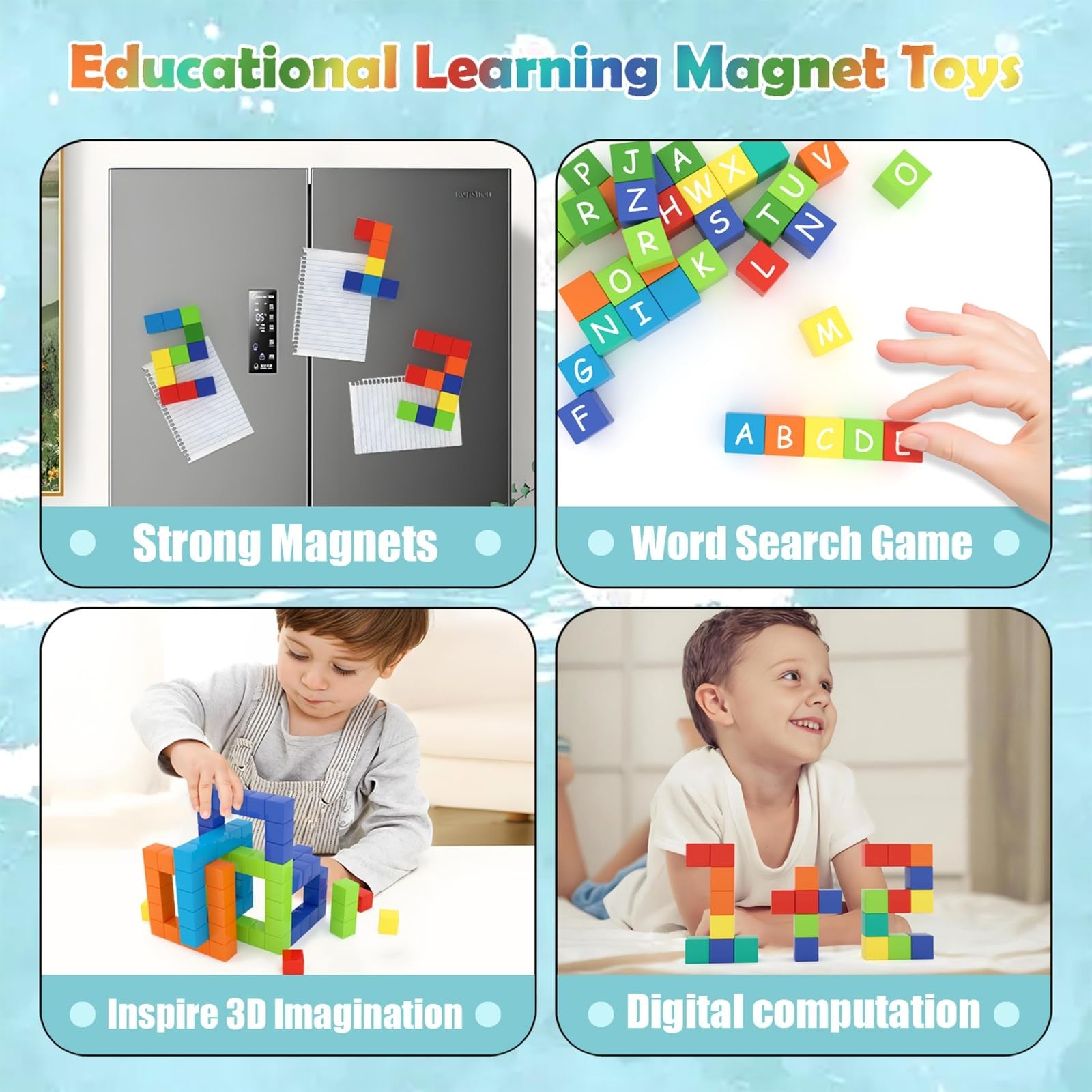 BananMelonBM magnetic building blocks for toddlers, showing colorful plastic pieces arranged in a creative structure for kids age 3-5.