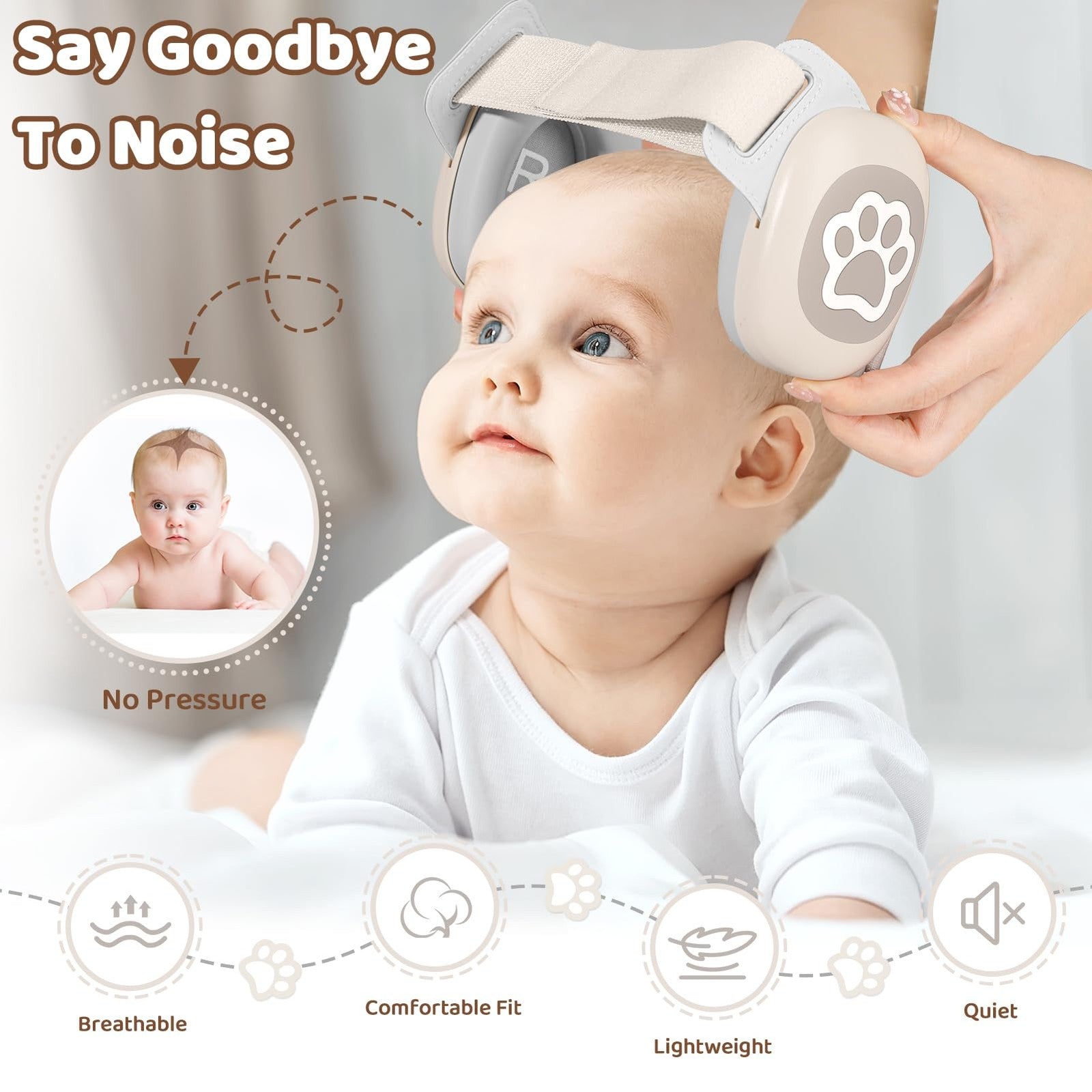 YomauiYee baby headphones with noise-canceling earmuffs featuring a cute cat paw pattern for infants.