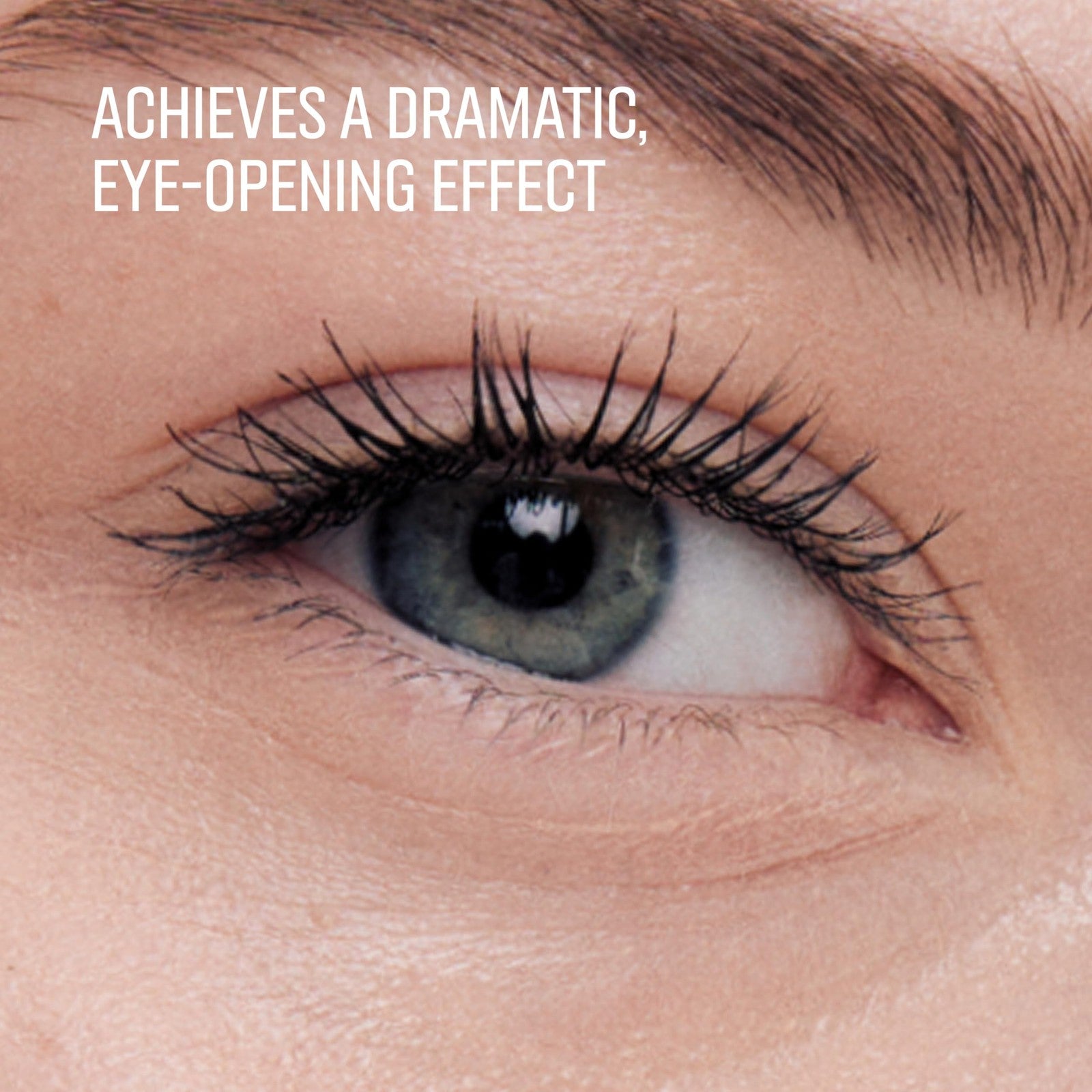 Bobbi Brown Eye Opening Mascara with a curved brush, showing thickened, lifted, and curled eyelashes for high-volume eye makeup.