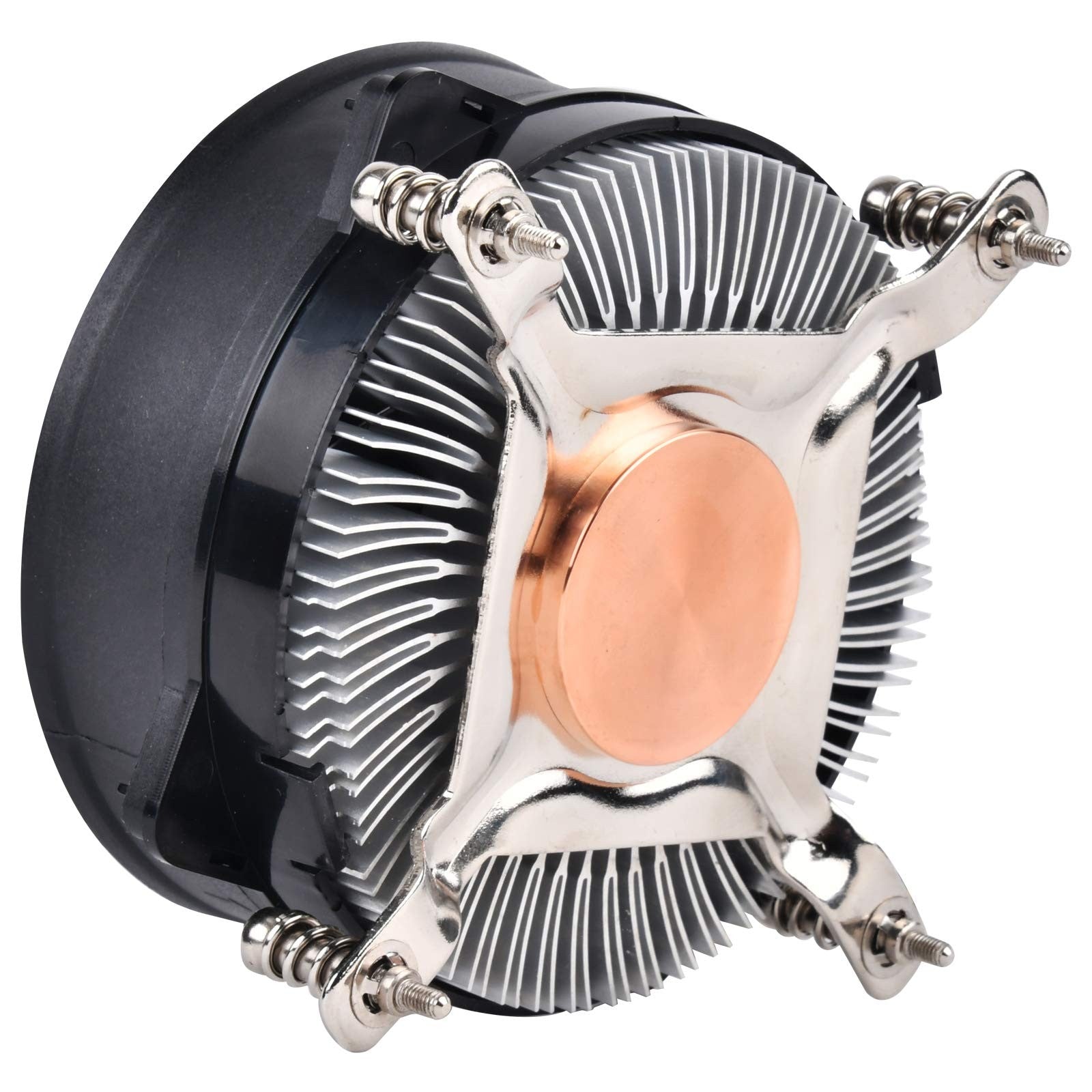 SilverStone SST-NT08-115X-V2 low profile CPU cooler with silver heatsink and fan for LGA 115X sockets, suitable for 95W TDP processors.