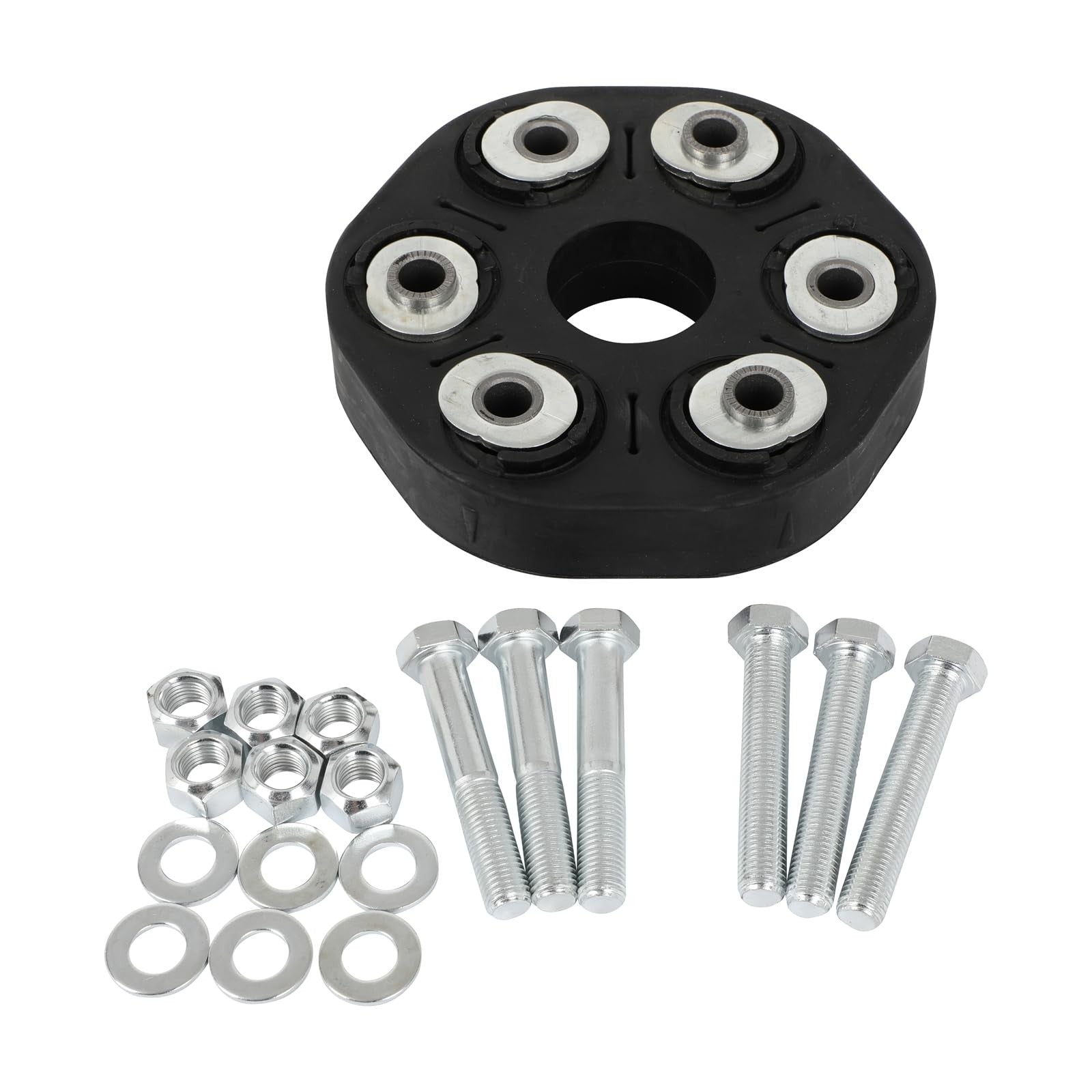 SCITOO driveshaft flex joint coupling with bolts, showcasing the metal shaft and bolted connection for vehicle drivetrain.