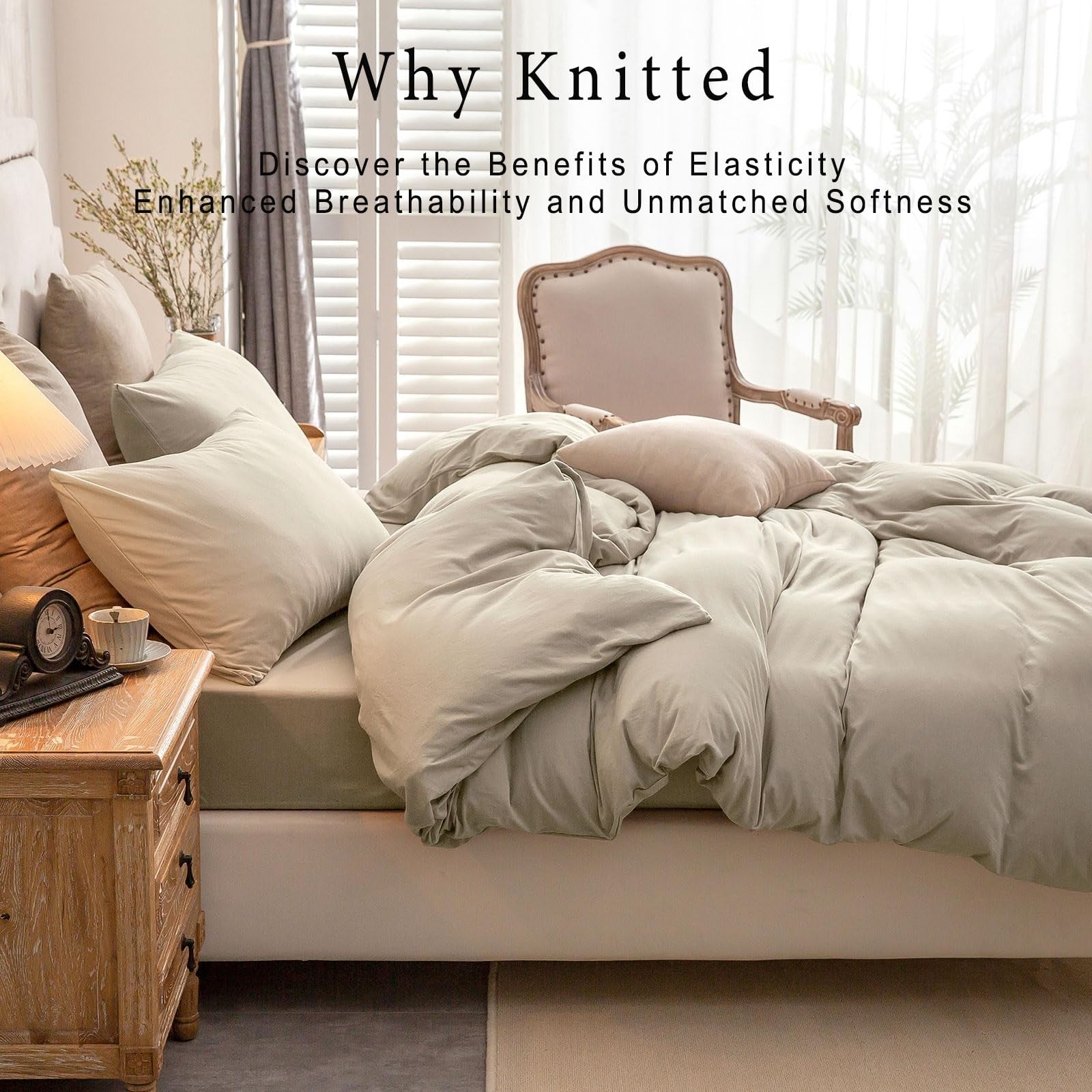 Pure Era Jersey Knit duvet cover set in soft cotton with matching pillowcases, showcasing a cozy, textured fabric in a 3-piece bedding set.