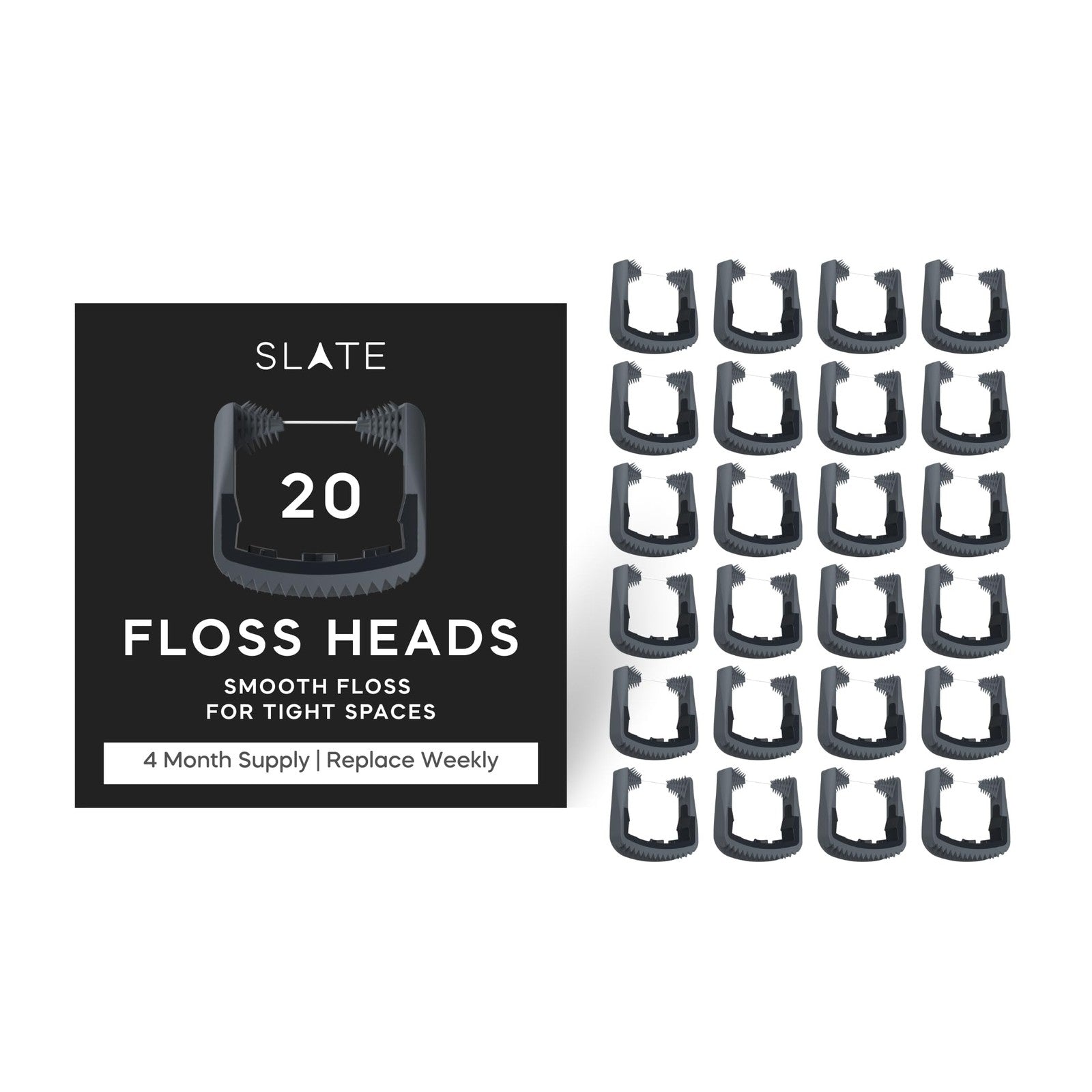 Slate Flosser refills with reusable woven dental floss, PFAS-free, non-toxic dental floss shown in the image.