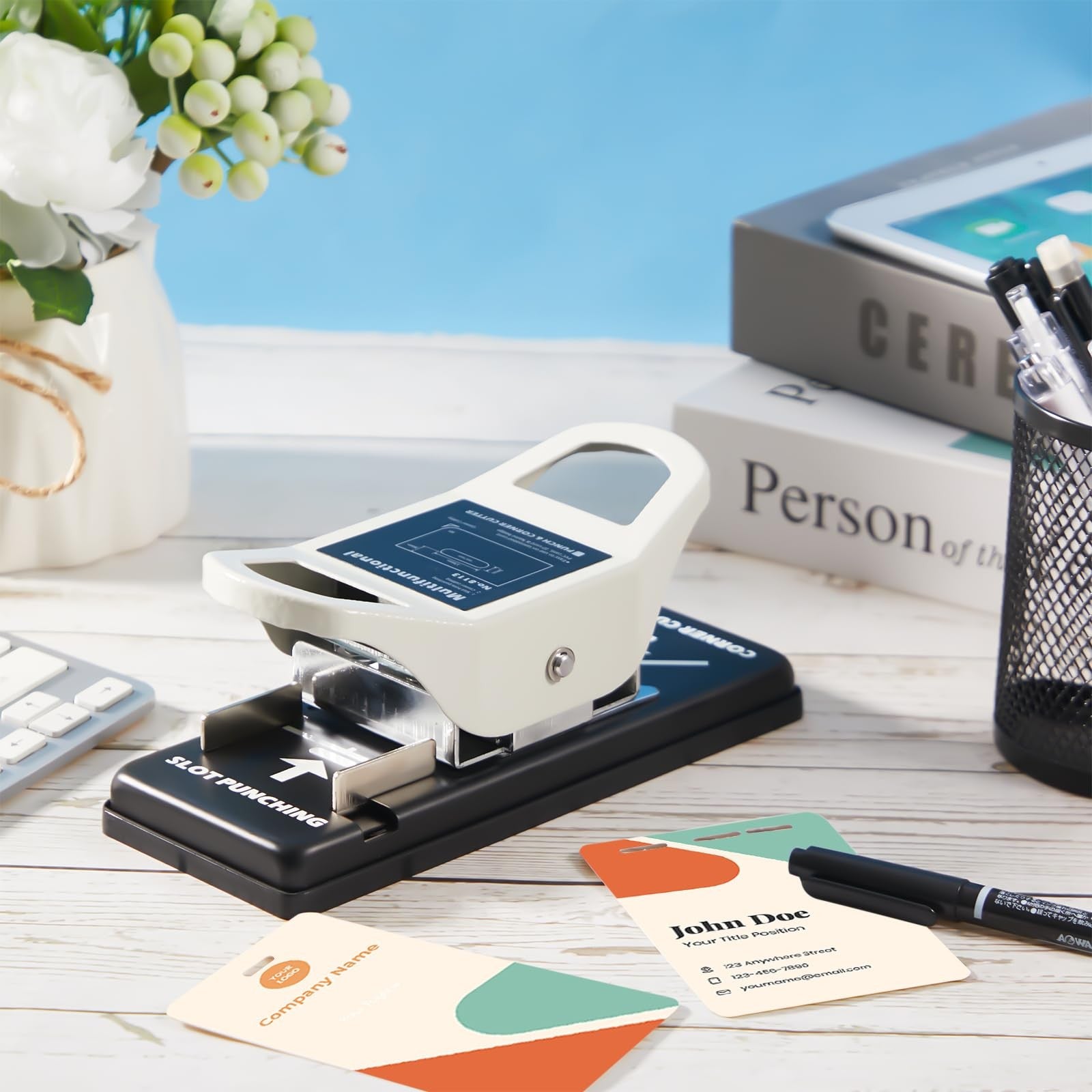 Engrowtic 2-in-1 ID badge slot hole punch and R5 corner trimmer, handheld tool with 3x13mm punch and corner trimming features.