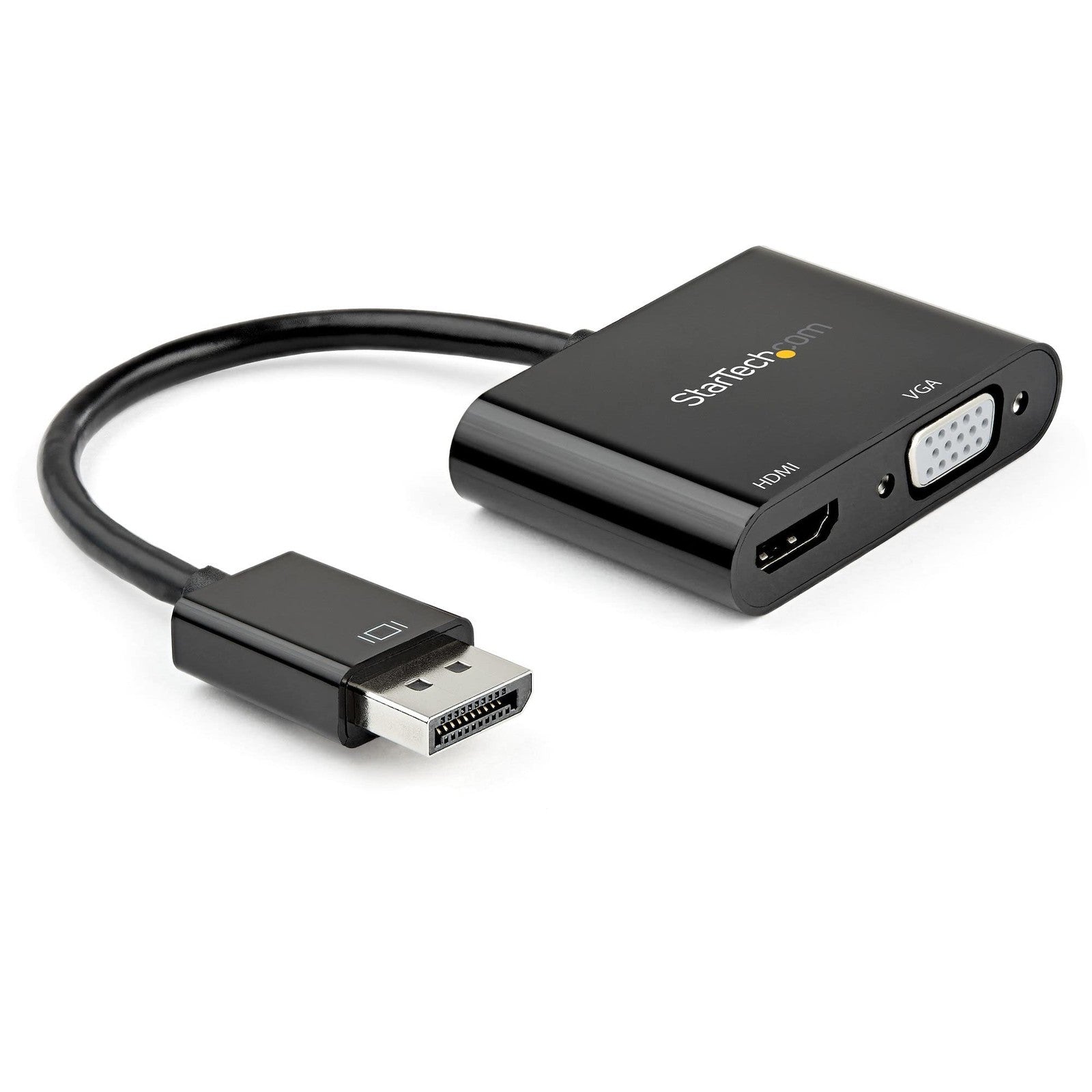 StarTech.com DisplayPort to HDMI VGA adapter showing ports and cables for connecting DisplayPort devices to HDMI or VGA displays