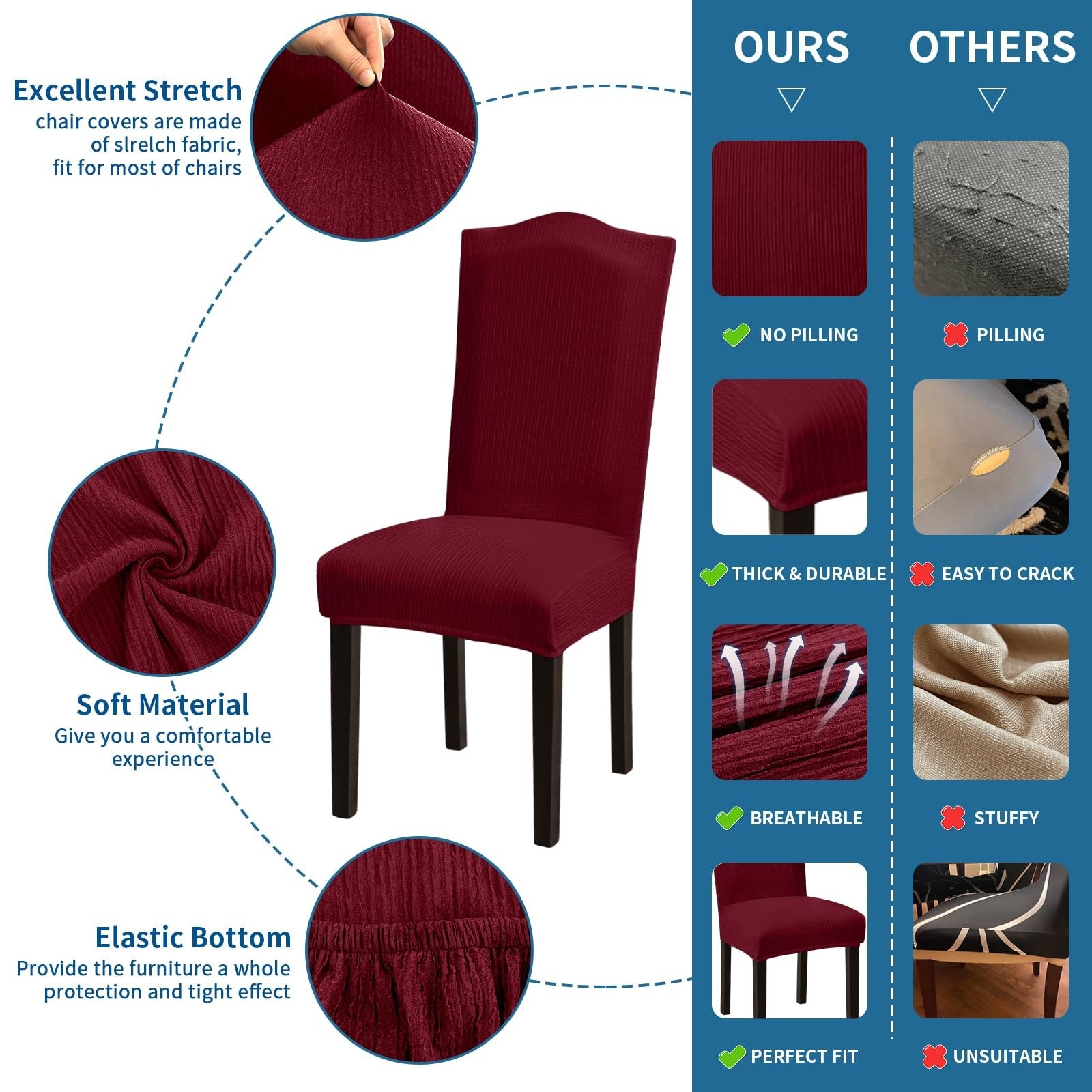 Set of four Fafua stretch dining chair covers with removable, washable slipcovers fitting standard dining chairs.