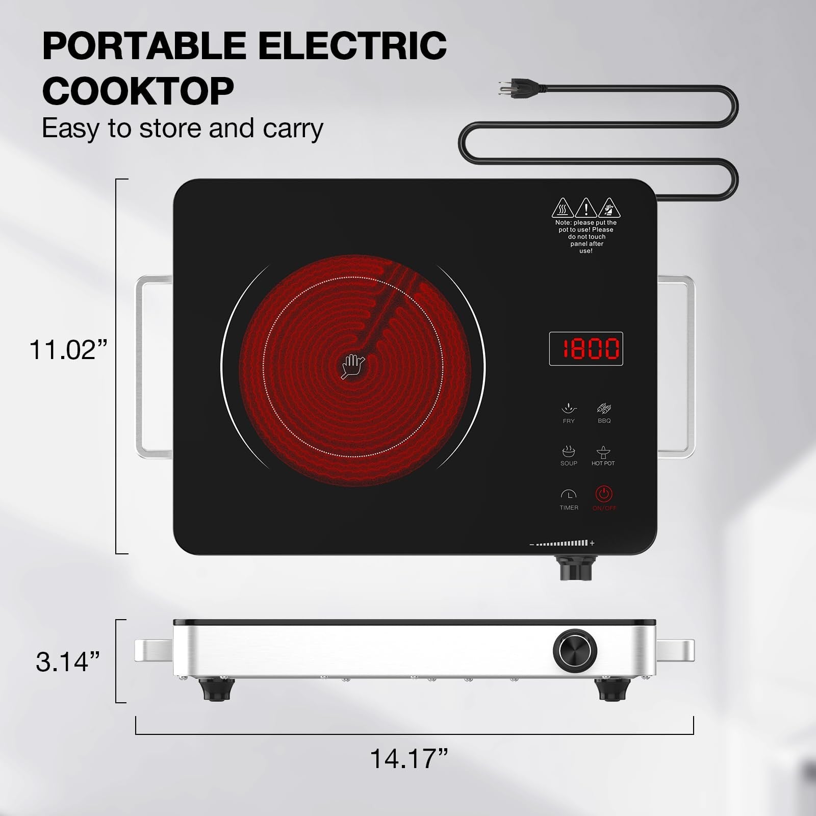 Portable GTKZW electric cooktop with 1800W single burner, compact stove with plug for easy cooking and convenience.