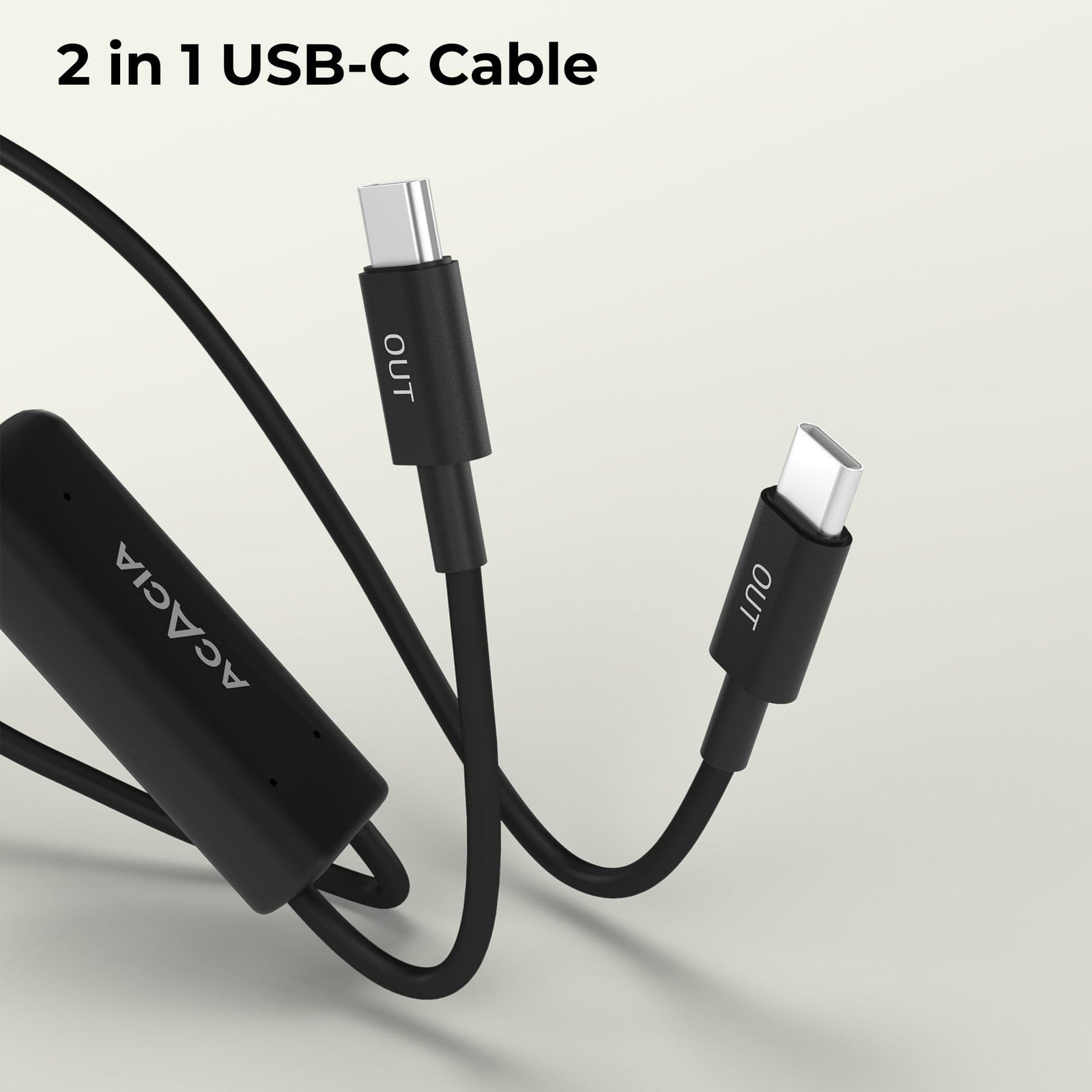 ACACIA USB C to USB C cable, 6.5ft silicone fast charging cable with double USB C connectors on a white background.