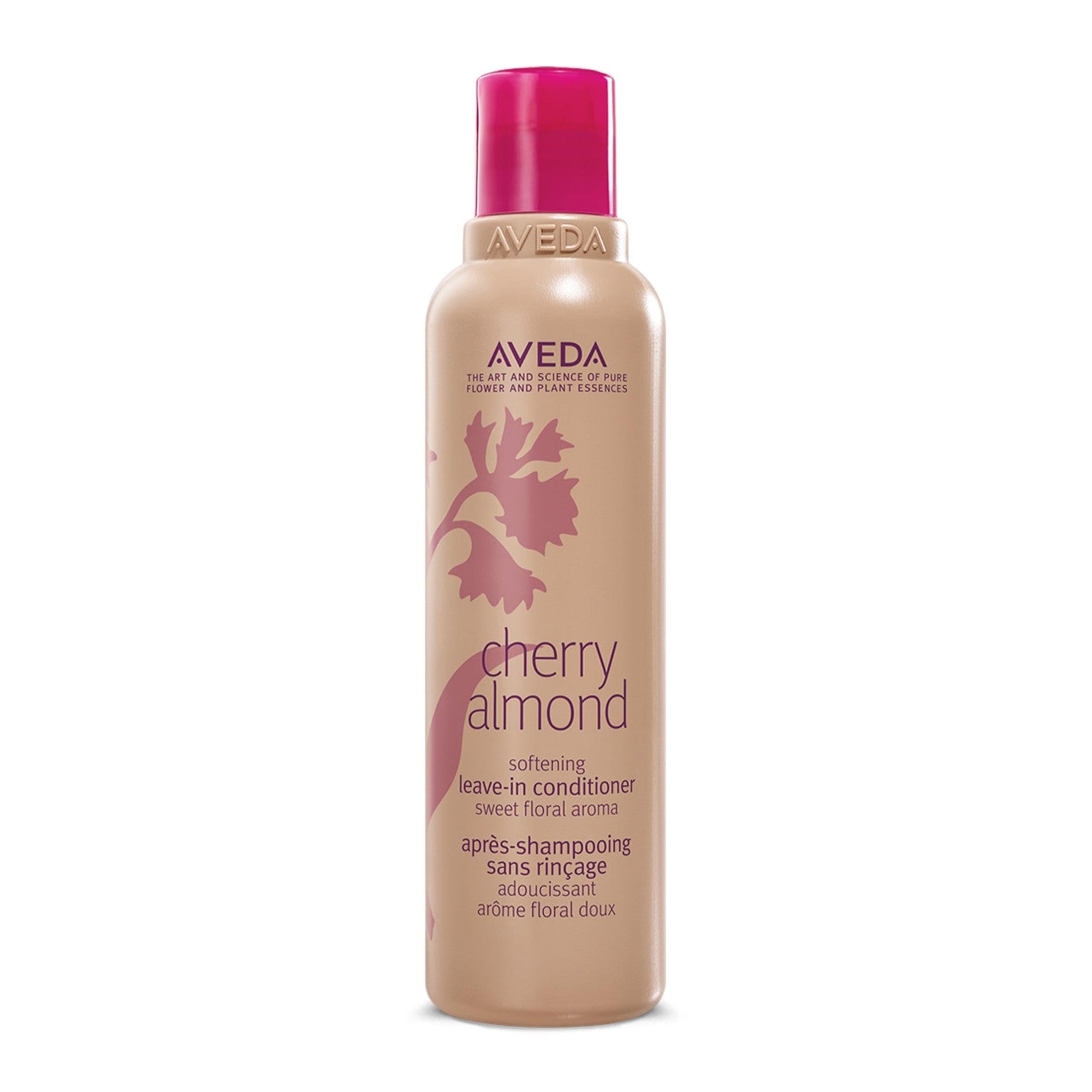 Aveda Cherry Almond Softening Leave-In Conditioner for normal to dry hair, showing the bottle with cherry and almond ingredients.