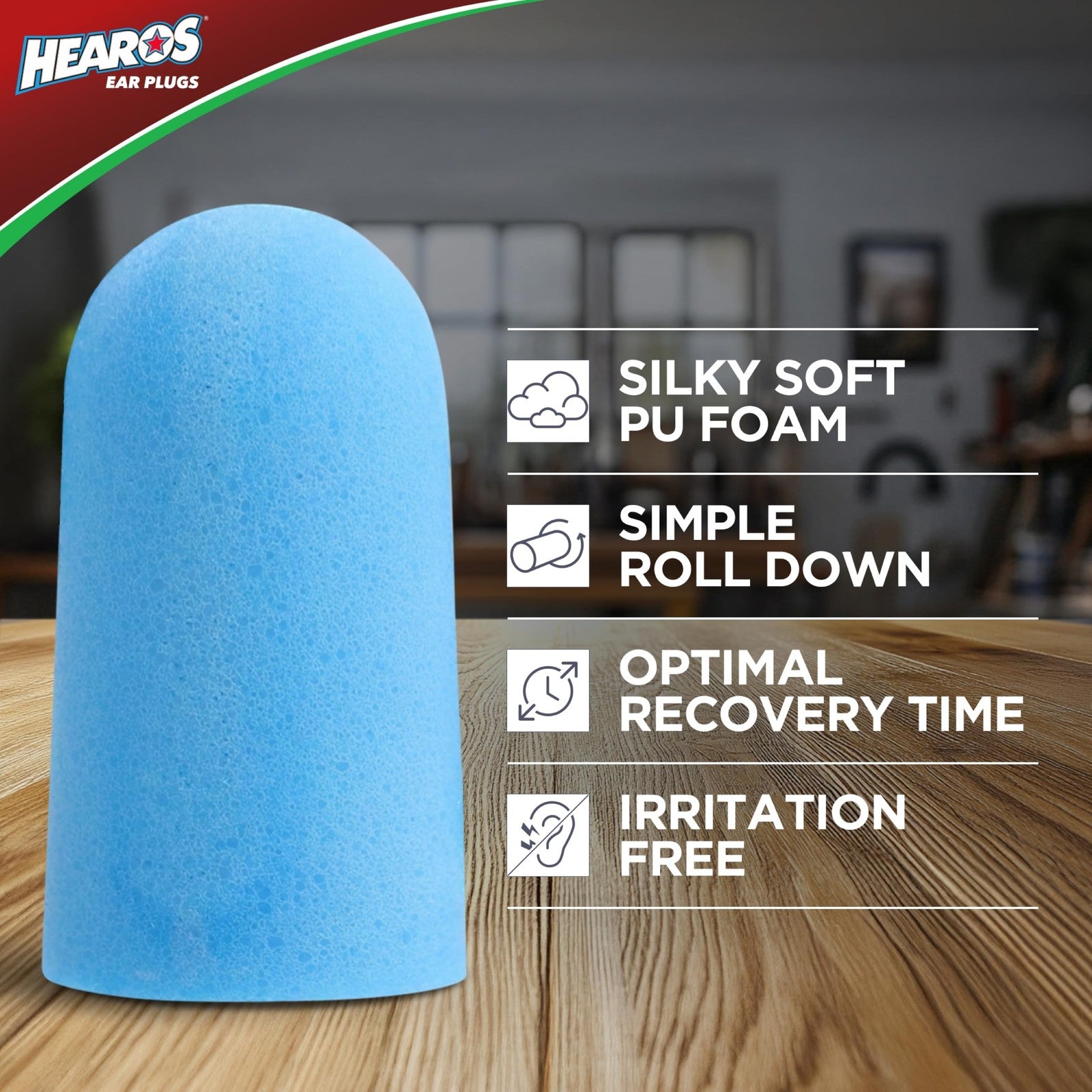 Hearos Xtreme Foam Earplugs with 33dB noise reduction, shown in a pack of 100 pairs for hearing protection