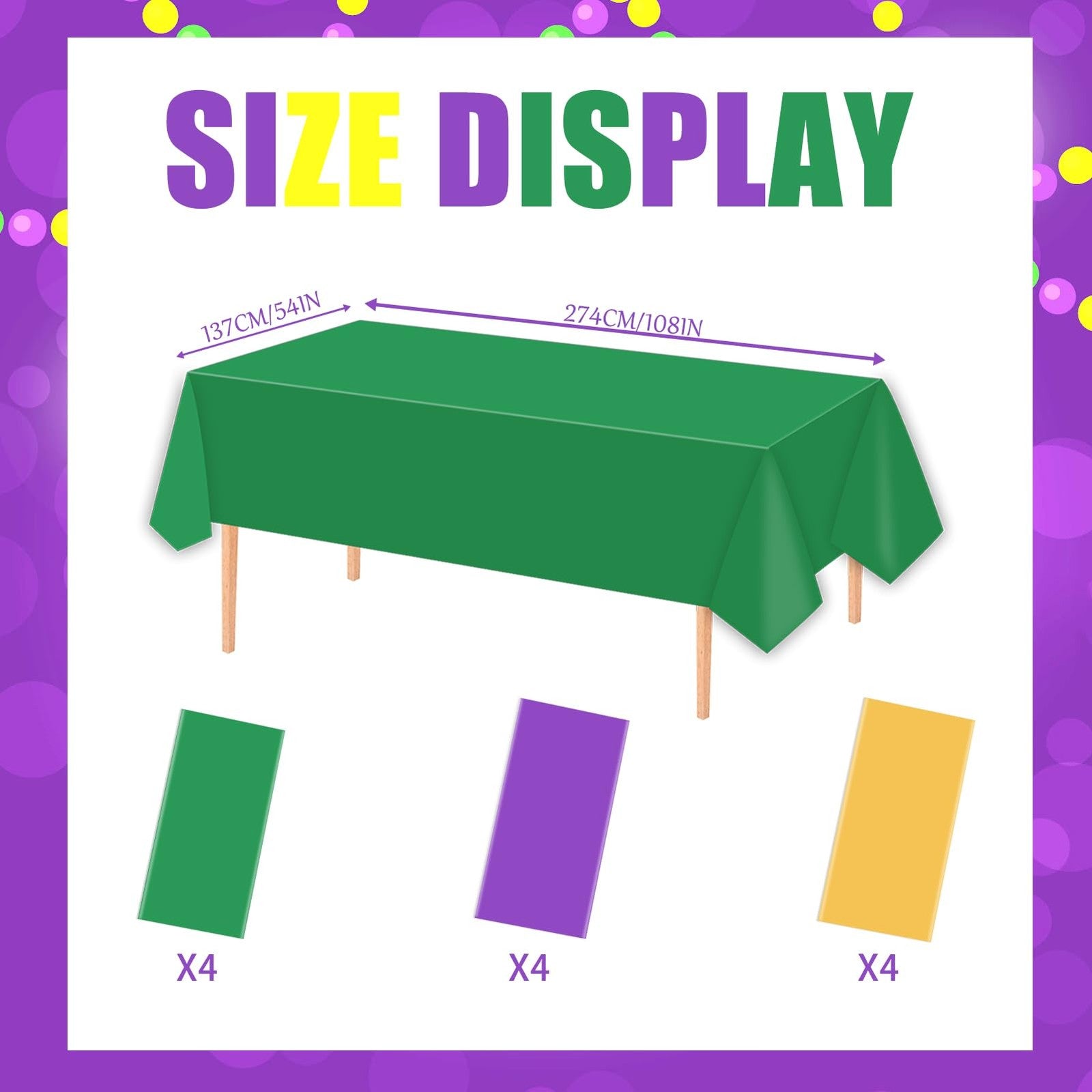 12-pack CIEOVO Mardi Gras waterproof disposable tablecloths, 54x108 inches, ideal for festive party or event tables.