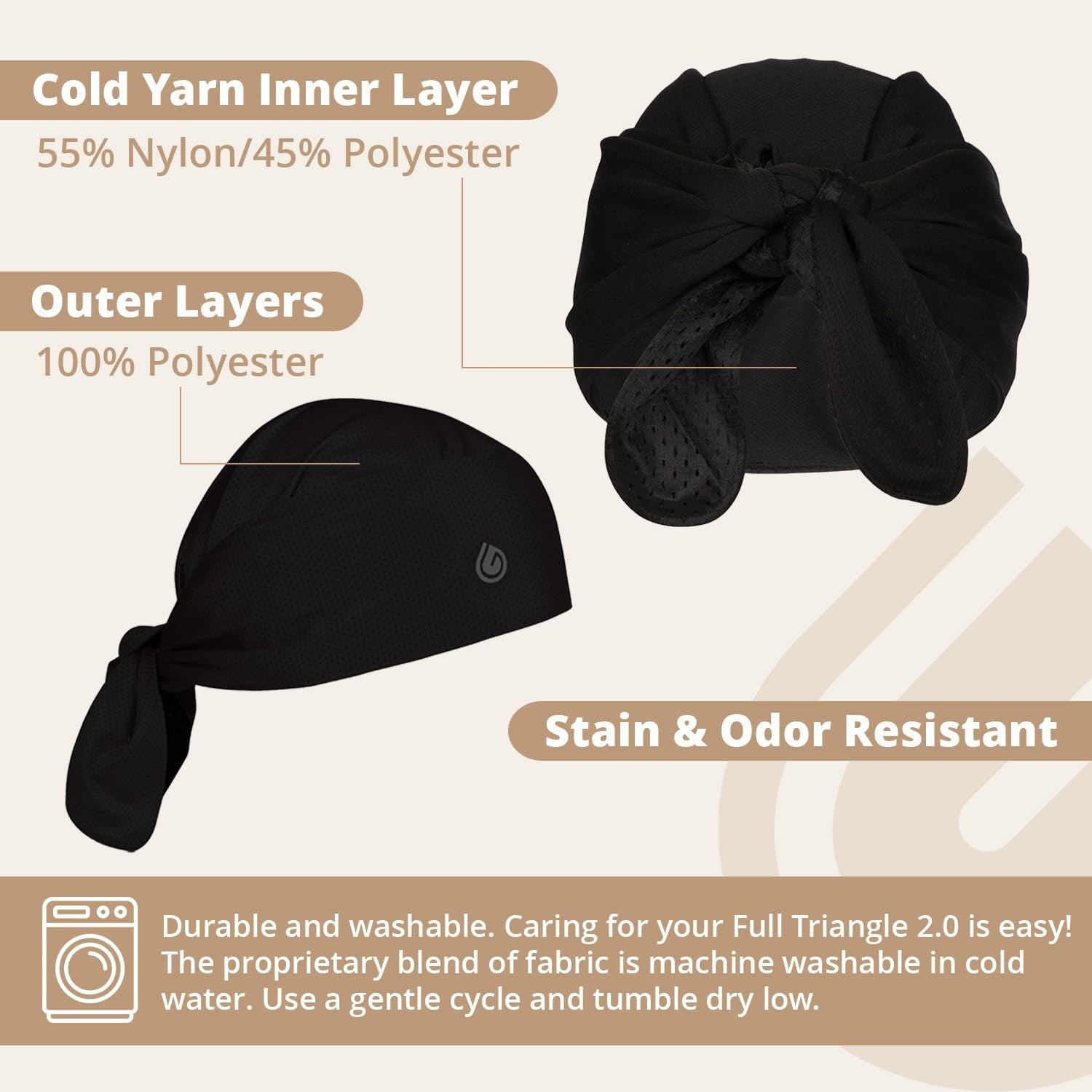 Gymwrap Full Triangle 2.0 moisture-wicking headwrap with tri-layer EvapoCOOL Venti technology, shown in a close-up view.