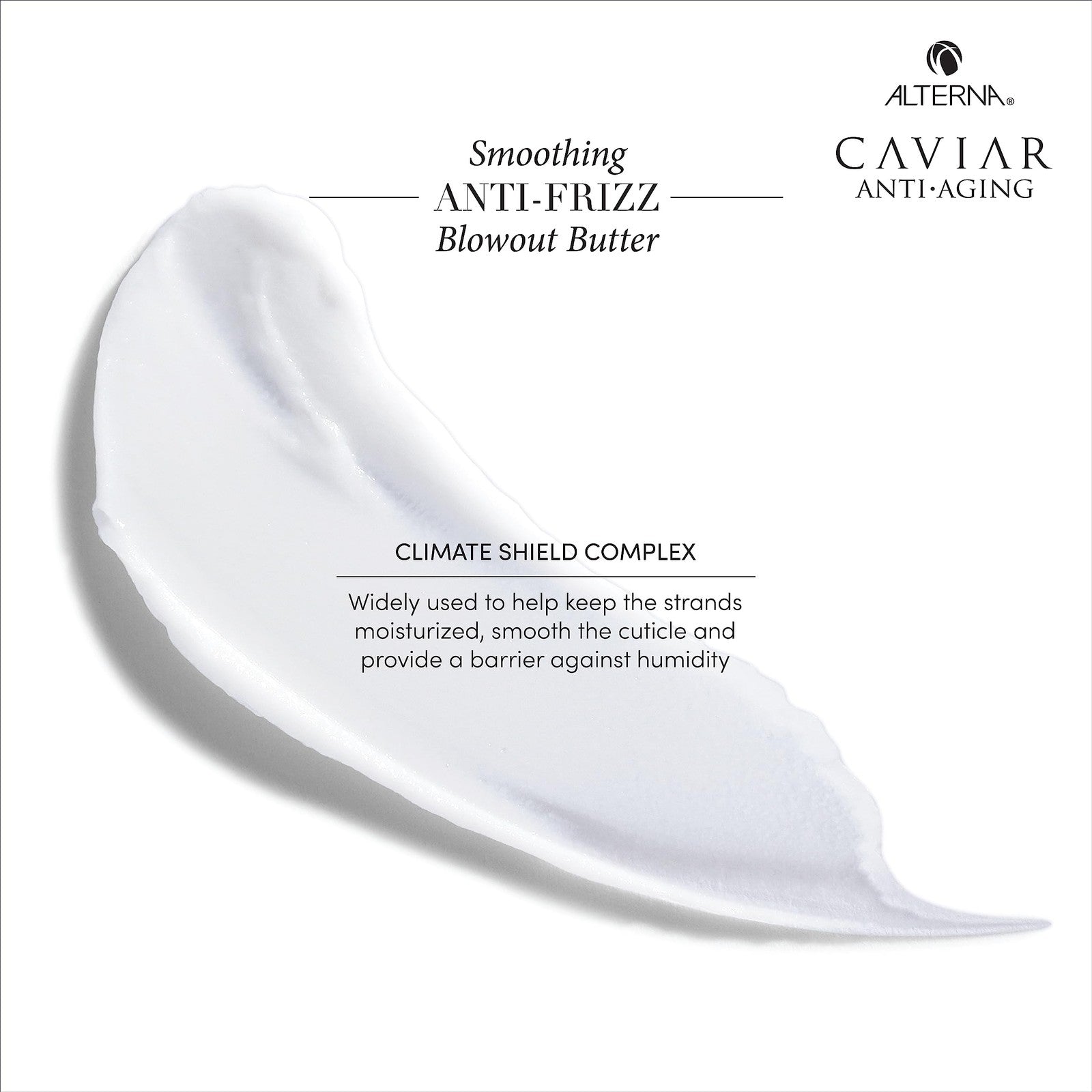 Alterna Caviar Anti-Aging Smoothing Anti-Frizz Blowout Butter in a 5.07 oz jar, showcasing the product container and branding.