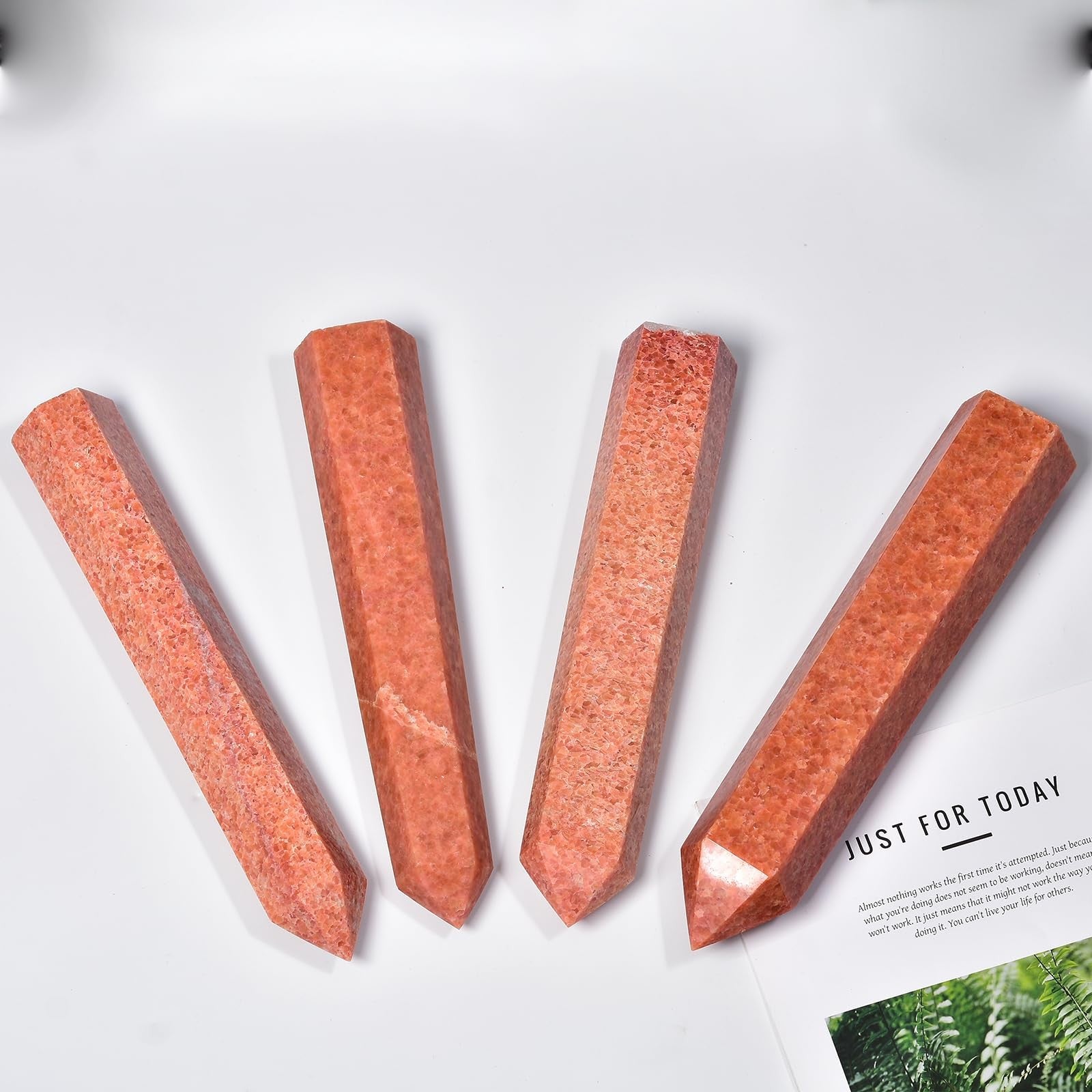 JIC Gem large sunstone obelisk tower with six facets, natural healing crystal wand with warm amber tones and smooth polished surface.