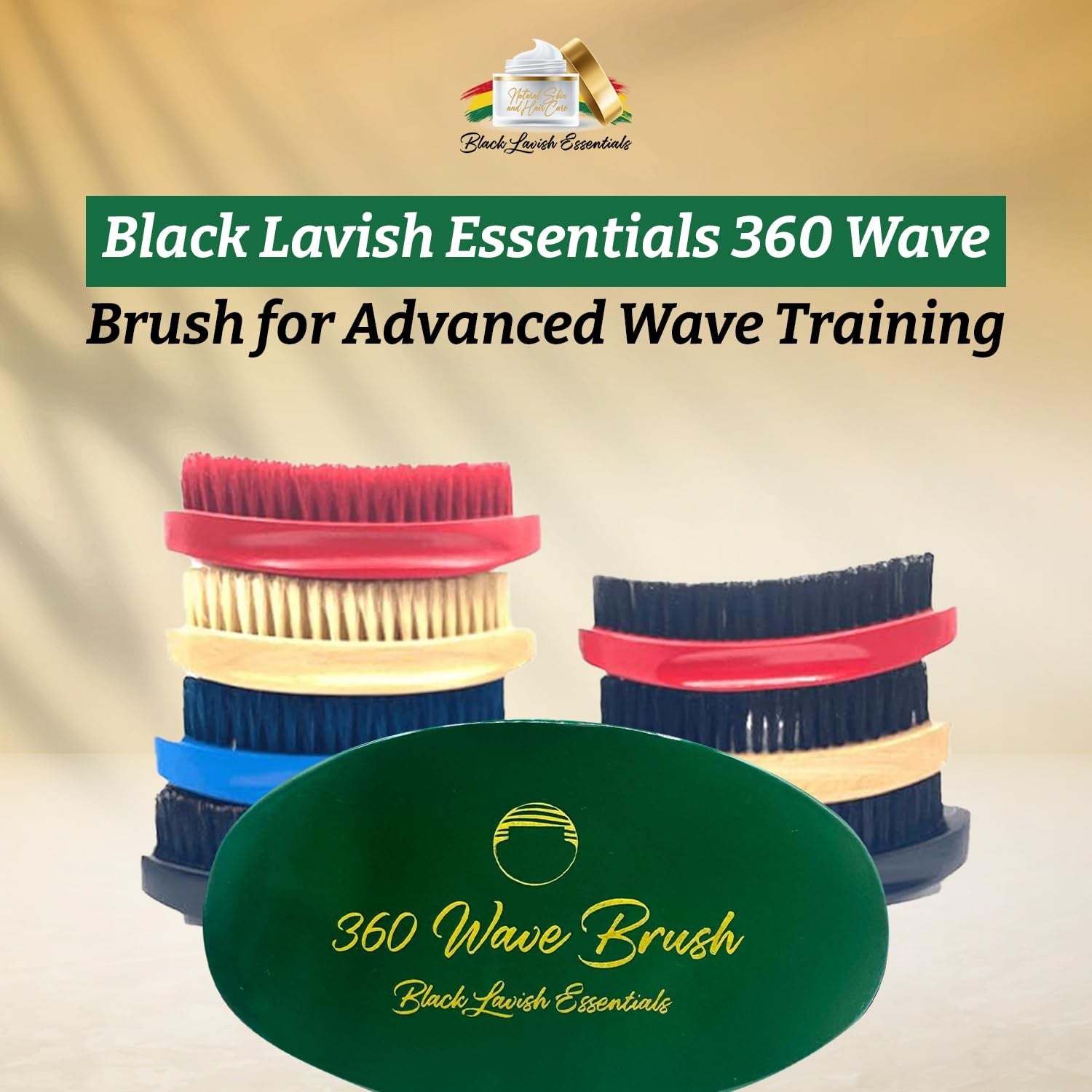 Black Lavish Essentials 360 Wave Brush with soft and hard boar bristles, curved design for building deep, smooth waves.