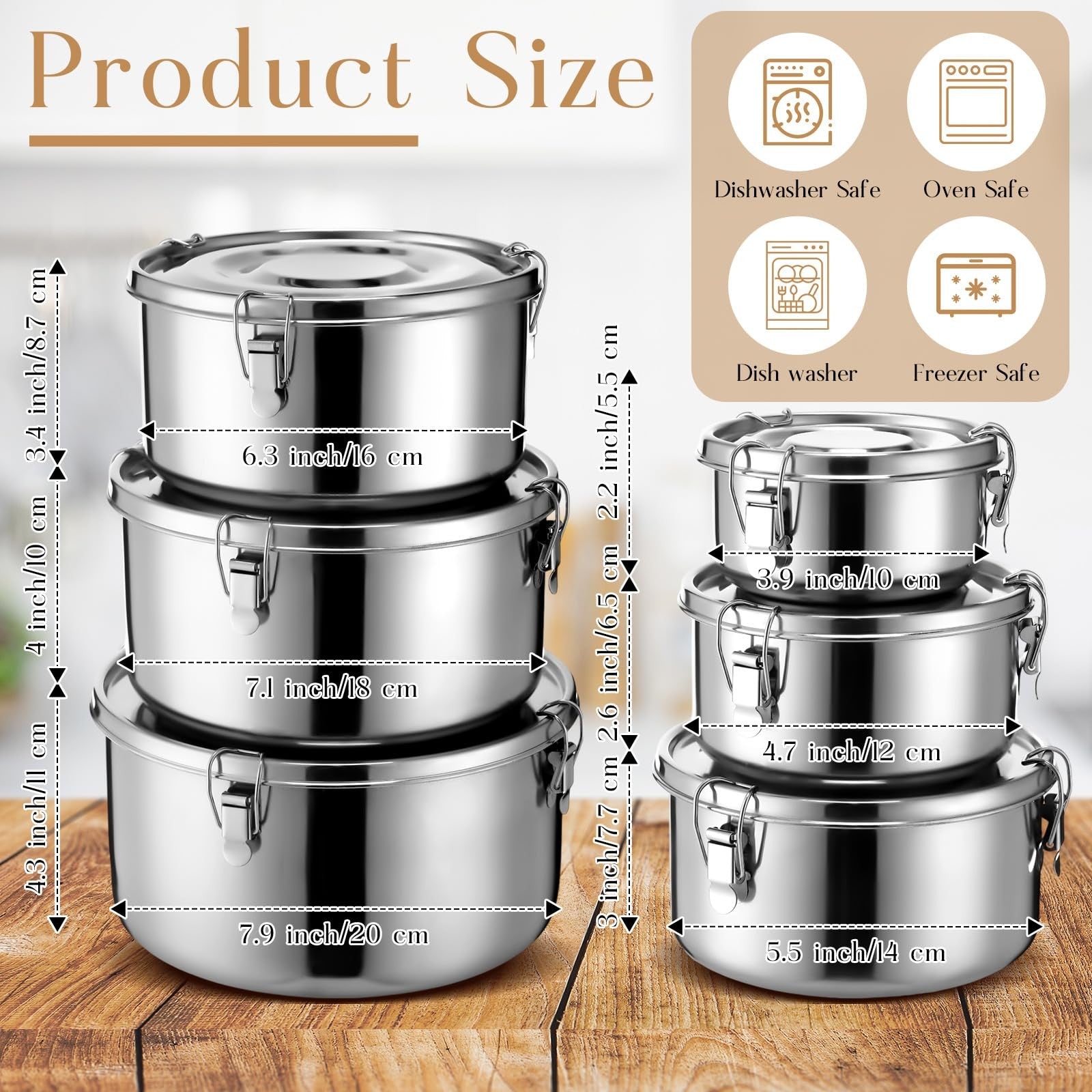 Skybooly 6-piece stainless steel bento box set with lockable leak-proof clips, ready for packed lunches and meal prep.