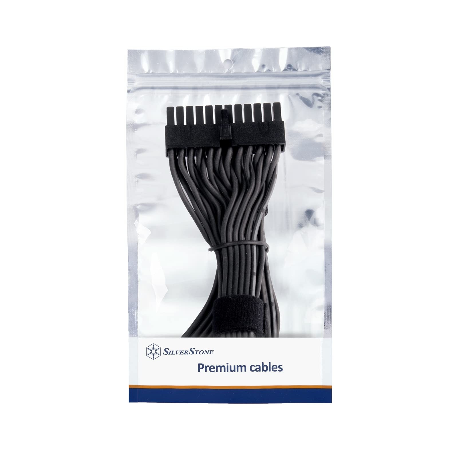 SilverStone 24-pin ATX power cable in black, 350mm length, connecting motherboard and power supply with durable design.