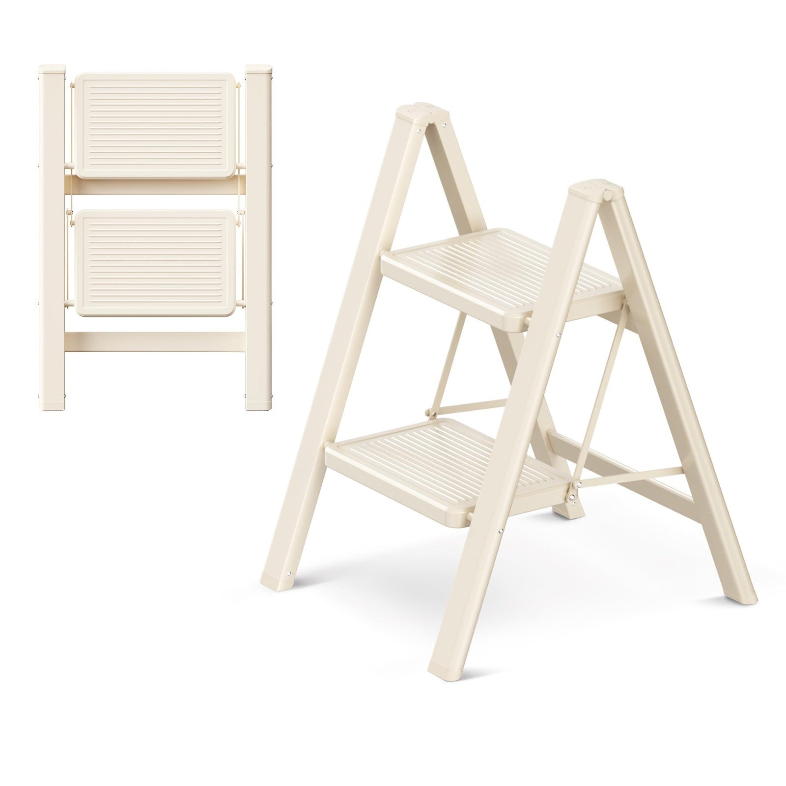 GameGem 2 Step Ladder folding step stool with wide anti-slip pedals, sturdy design, and 330 lbs capacity in a home setting