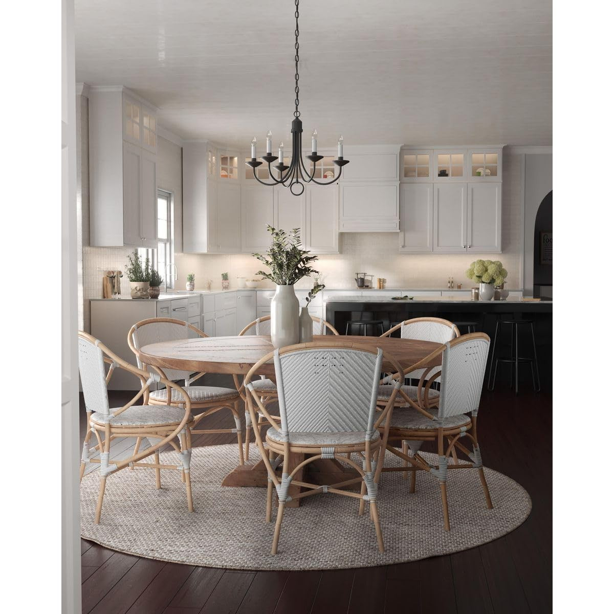 Progress Lighting five-light white candles traditional chandelier with classic design and ornate detailing.
