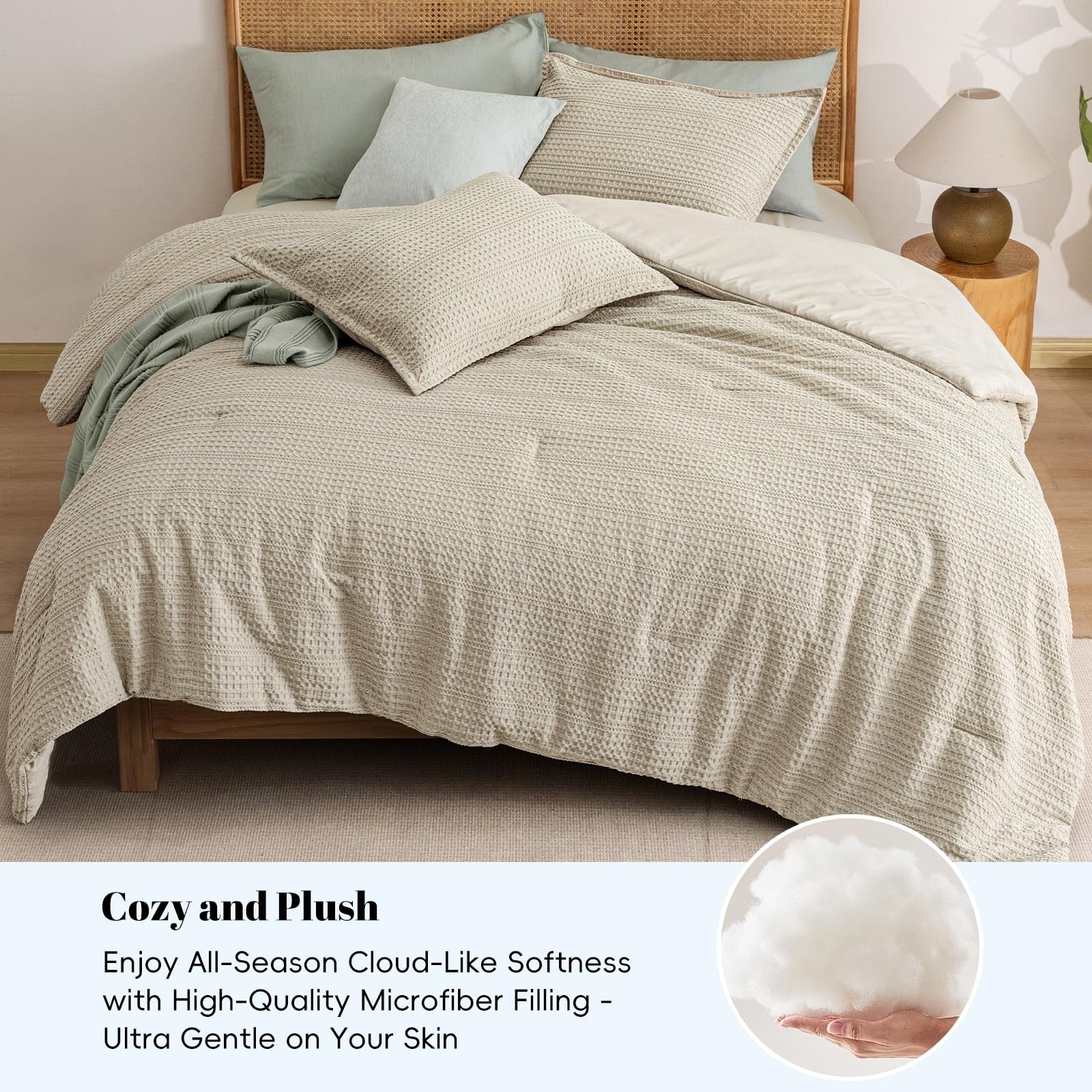 PHF soft waffle comforter set in twin size with breathable waffle weave fabric, cozy and comfortable for a restful sleep.