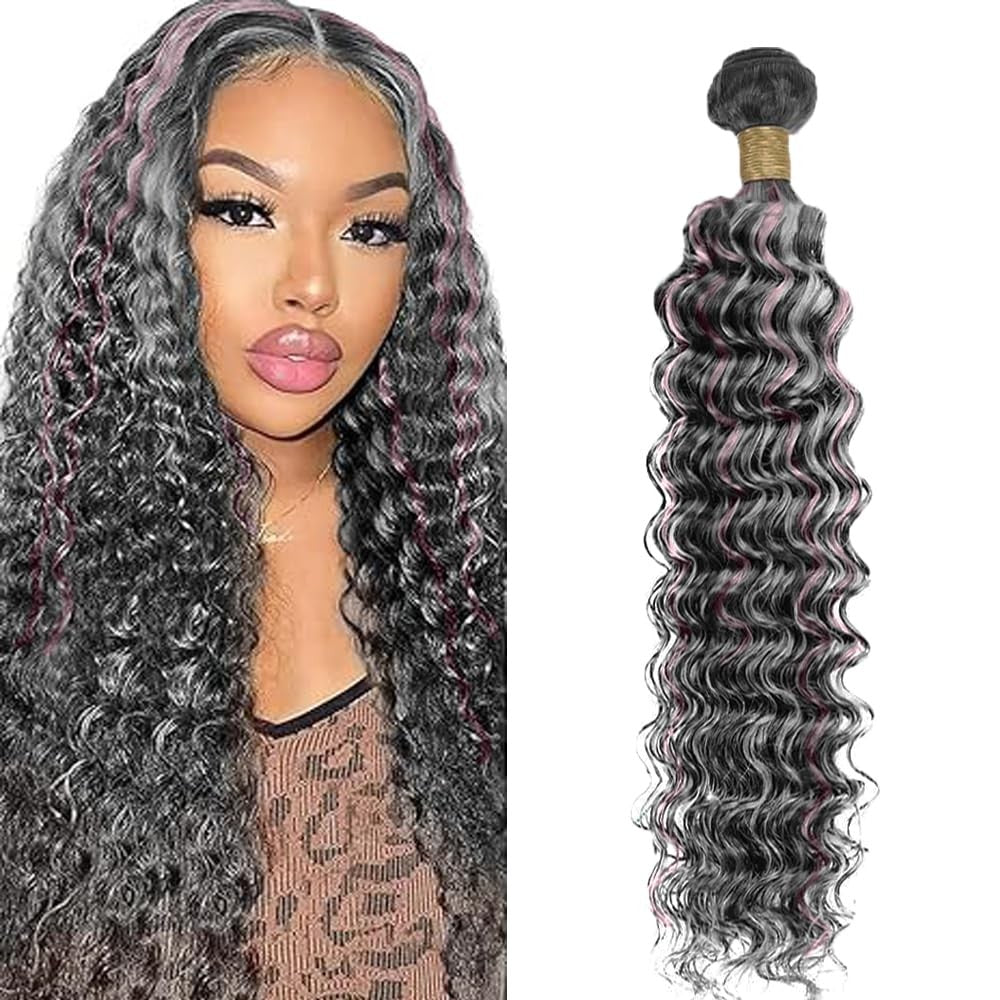 Deep wave grey human hair bundle by Ratheinhi, 22-inch highlight grey hair with natural texture and volume.
