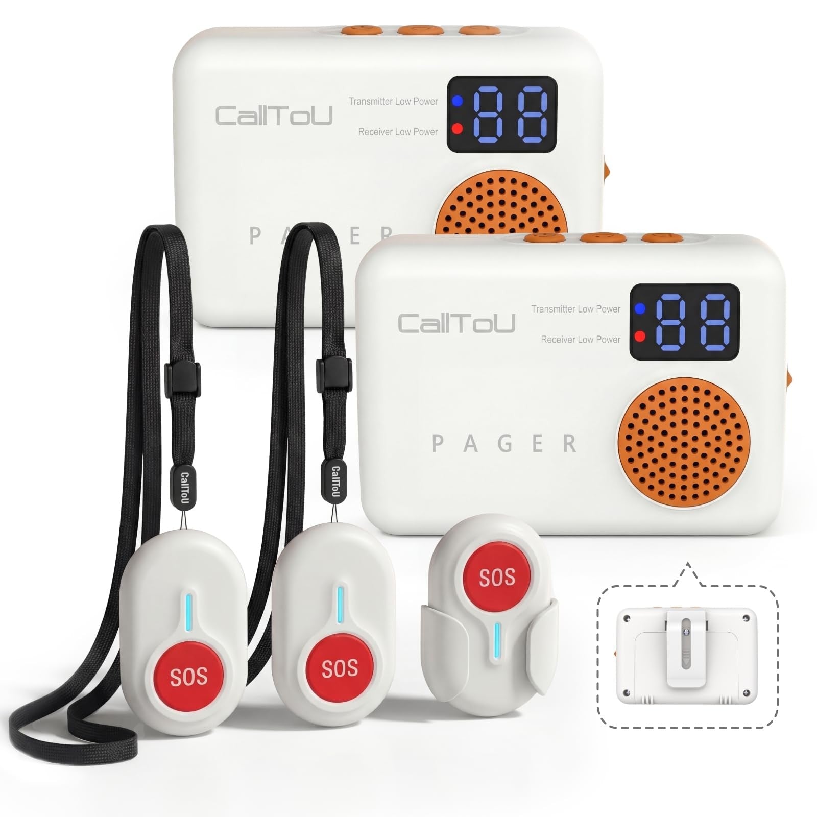 CallToU caregiver pager with wireless call button and vibrating alert system for elderly nurse communication.