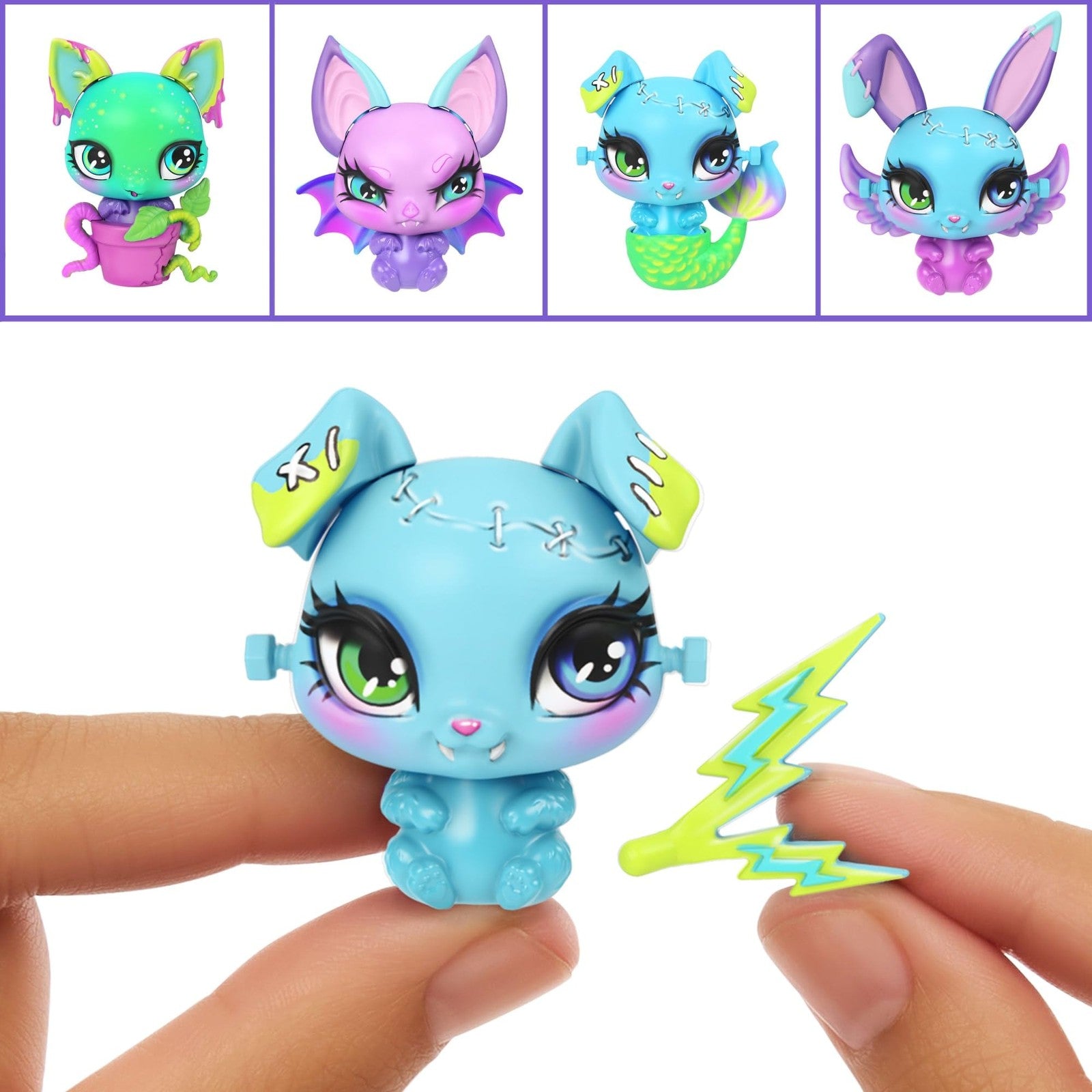 Monster High Frankie Stein Make-A-Monster pet playset with doll and 30+ accessories, including pet figures and creative play items.