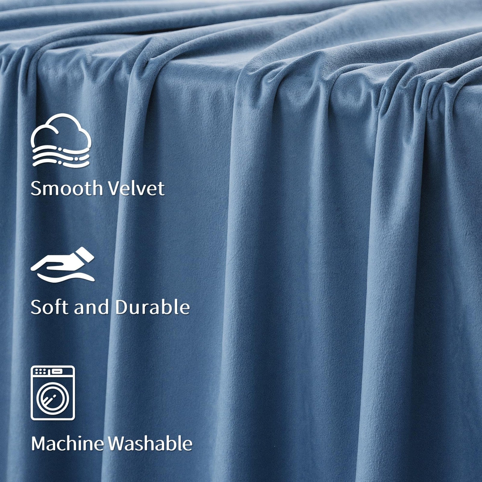 FMFUNCTEX velvet blackout curtains in navy blue with thermal insulation, suitable for bedroom window privacy and light control.