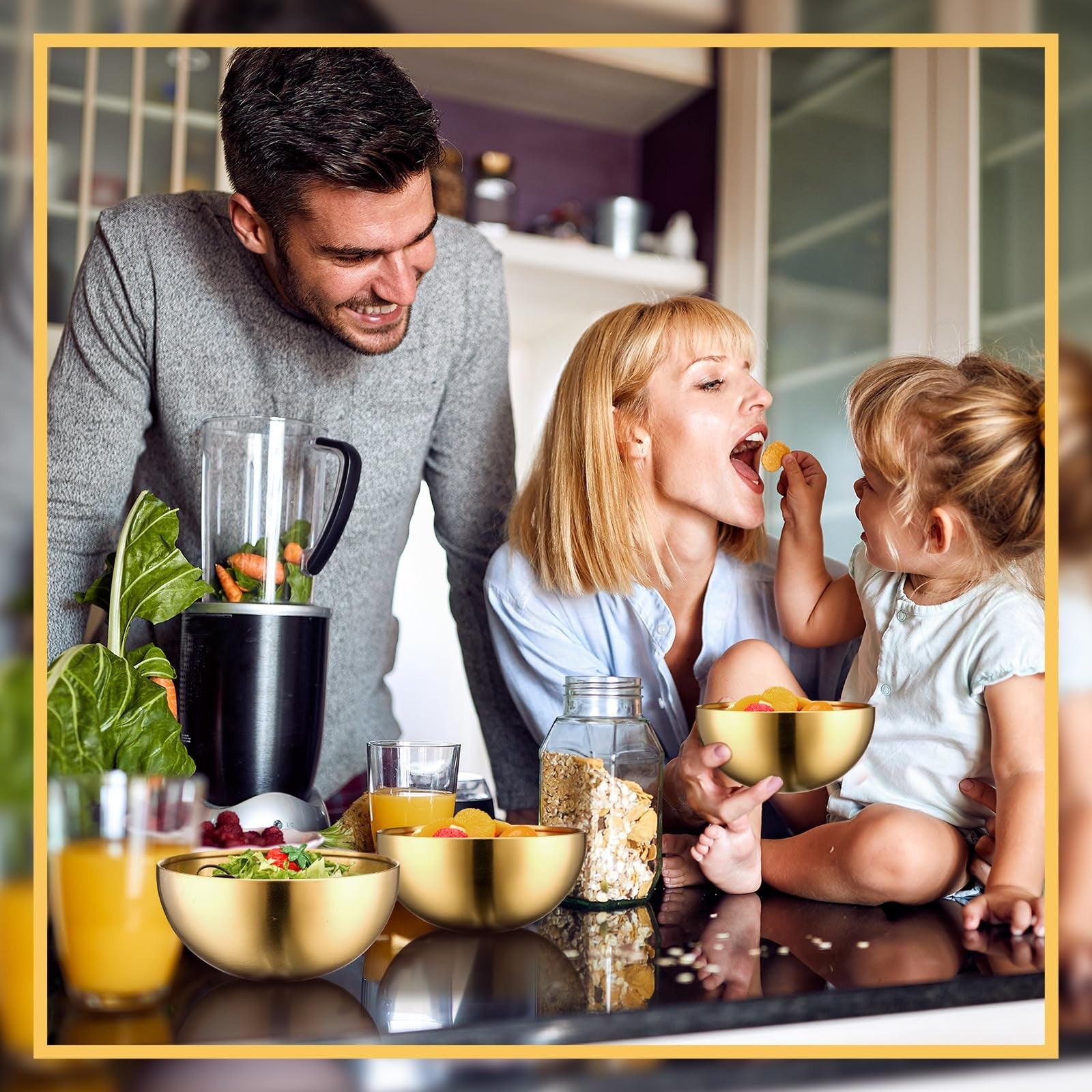 Nuogo 6-piece gold stainless steel mixing bowls set, decorative gold finish, perfect for baking and kitchen prep.