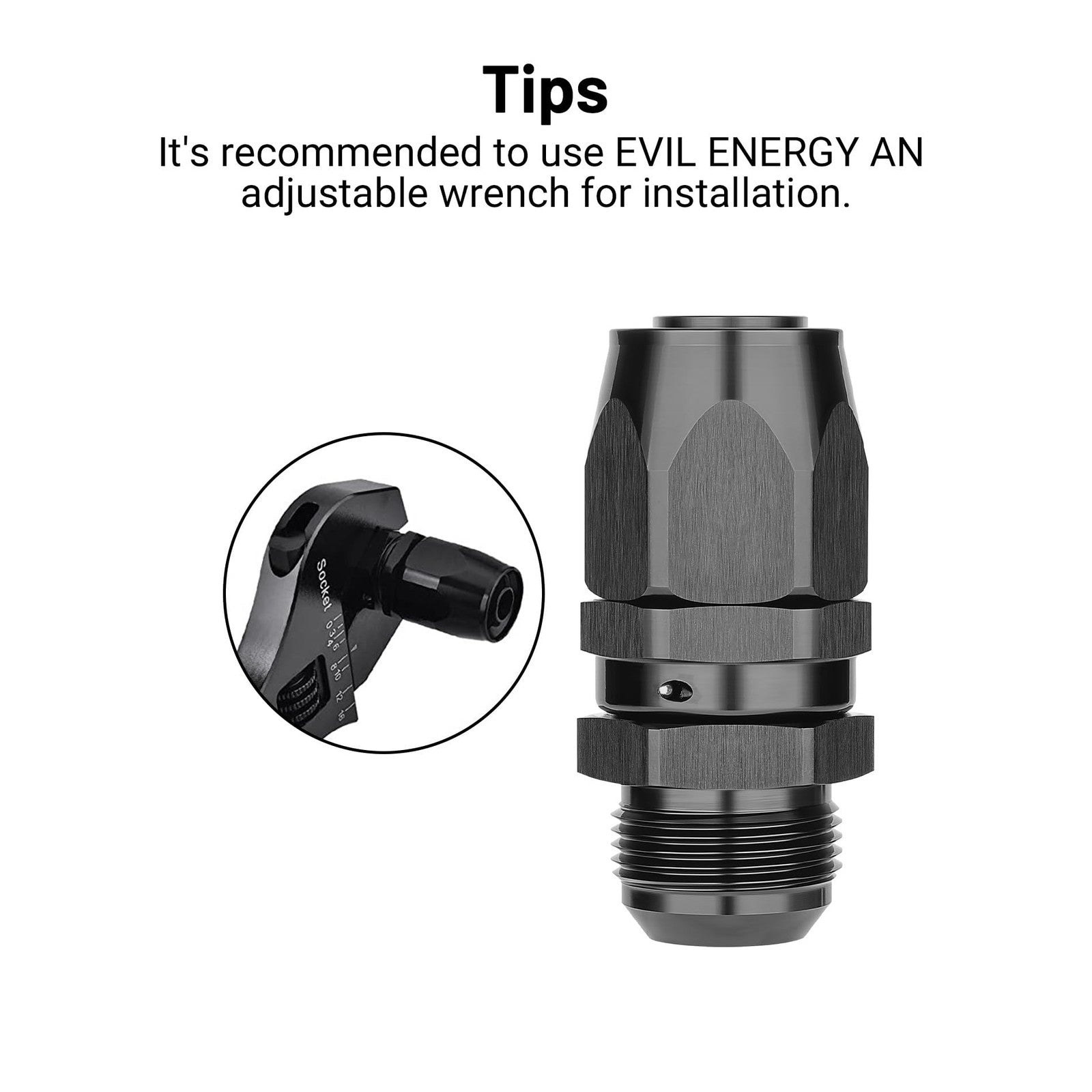 EVIL ENERGY 16AN male hose end fitting for CPE fuel hose, straight aluminum black fitting with threaded end for fuel system.