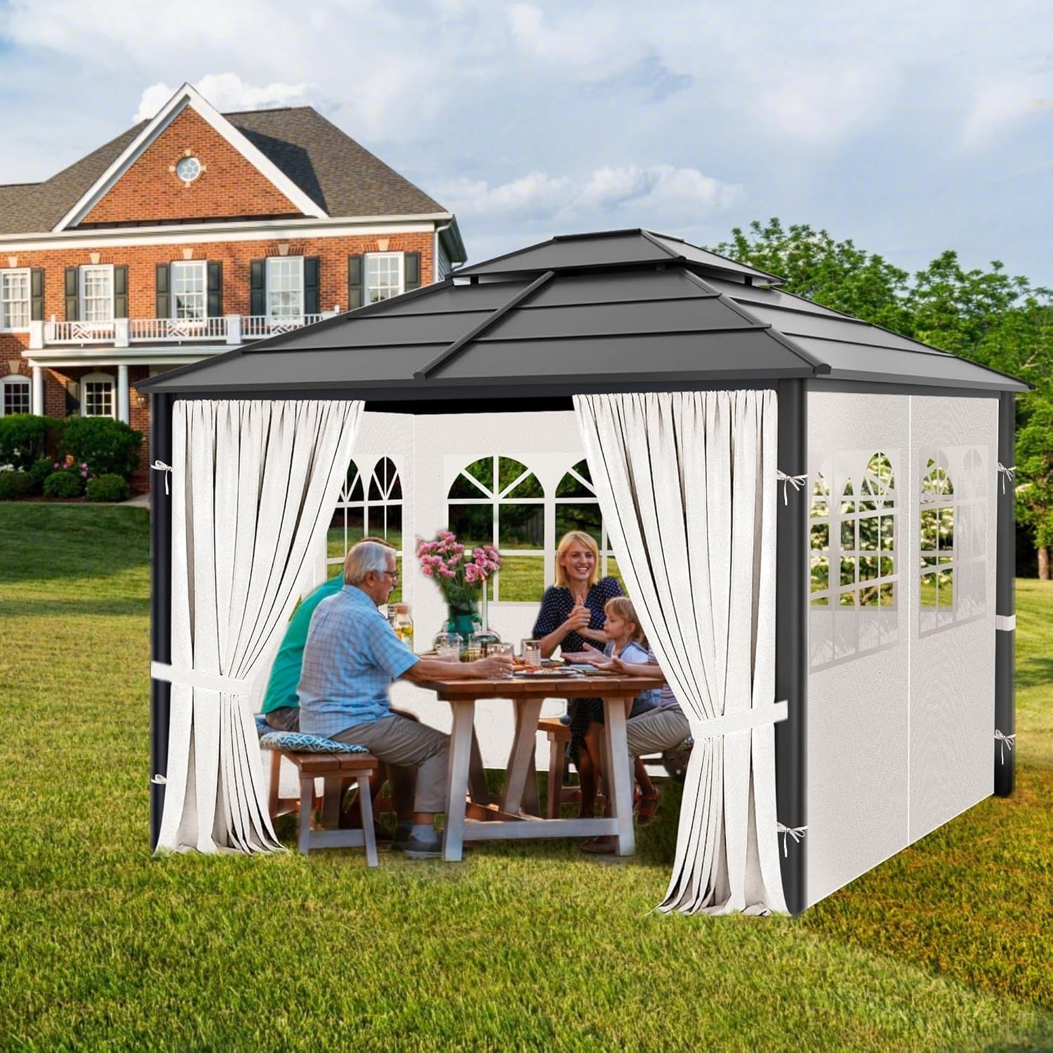 A set of four PVC privacy curtains with zippers, designed for 10x12 Aonear gazebo side walls with windows and panels.