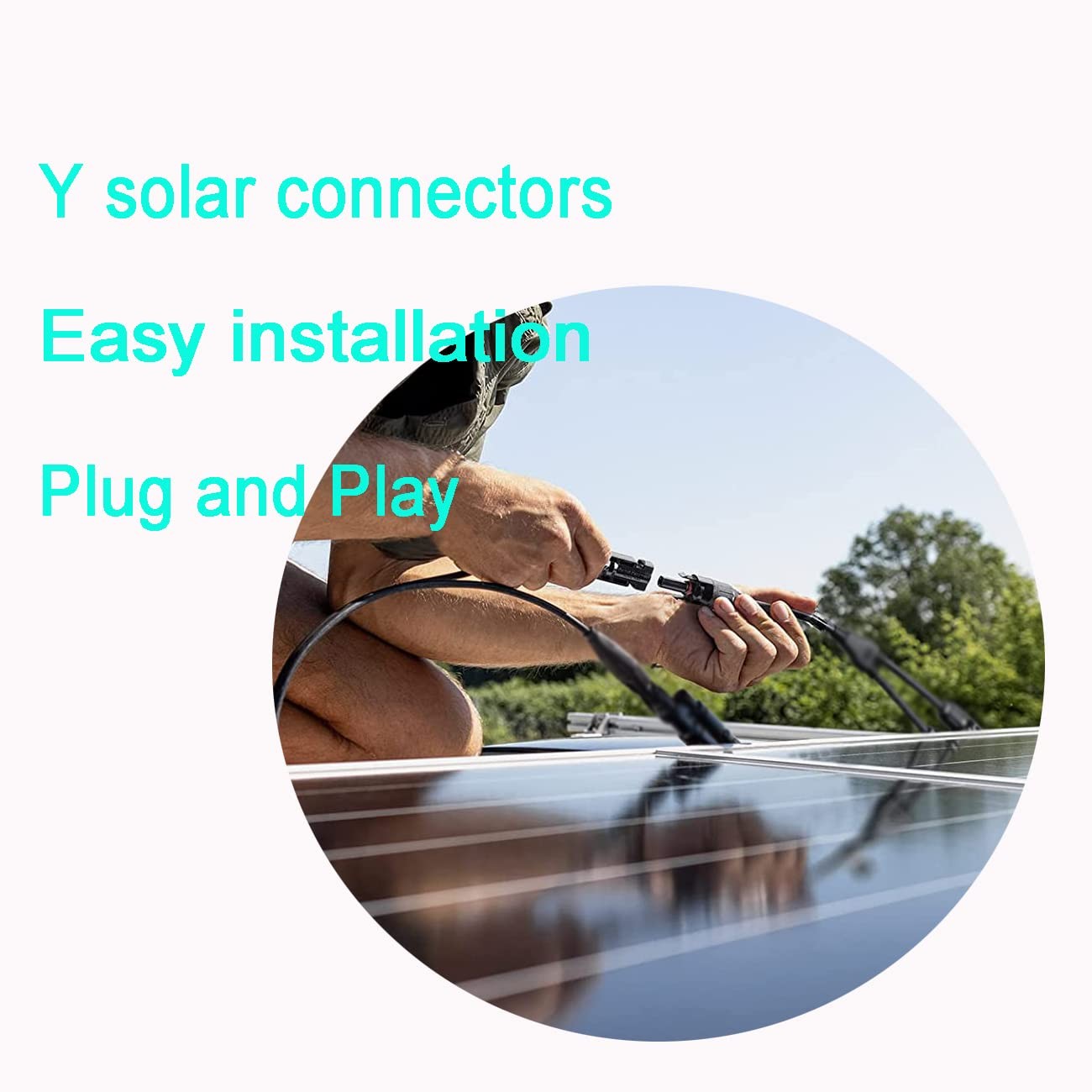 WOODGUILIN Y Solar Connector showing 1 to 6 solar Y branch parallel cable with male connectors for solar panel wiring.