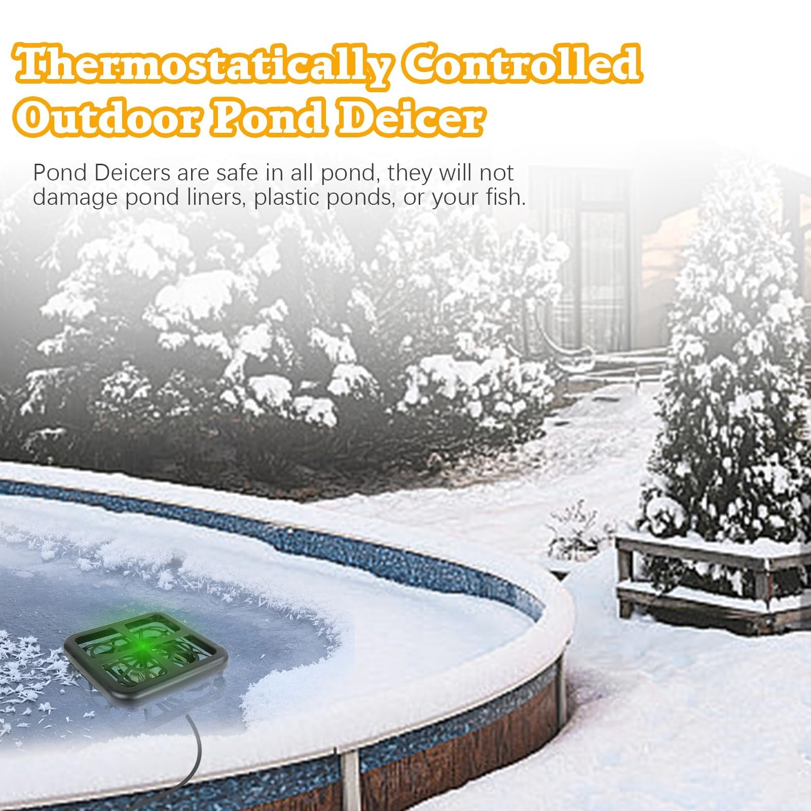 MAPOTAD 500W pond de-icer for outdoor winter fish survival, with control features to prevent ice formation on ponds.